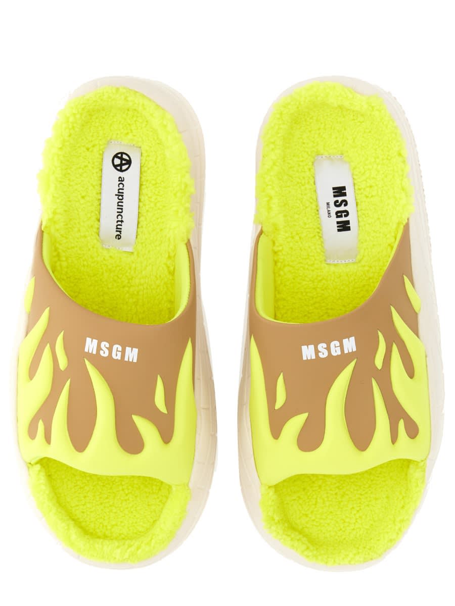 Shop Msgm Fleece Sandal In Yellow