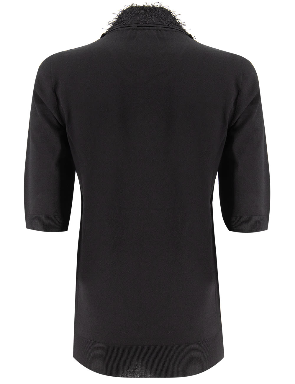 Fabiana Filippi Polo Shirt With Frayed Viscose Collar In Nero