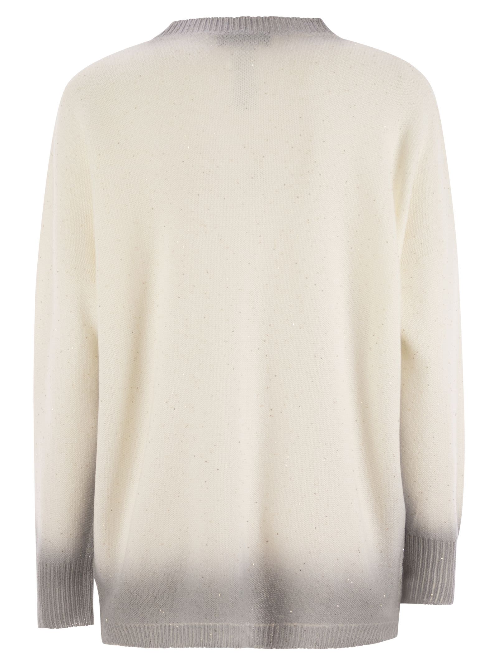 Fabiana Filippi Gradient Effect White Sweater With Deep V-neckline In Bianco