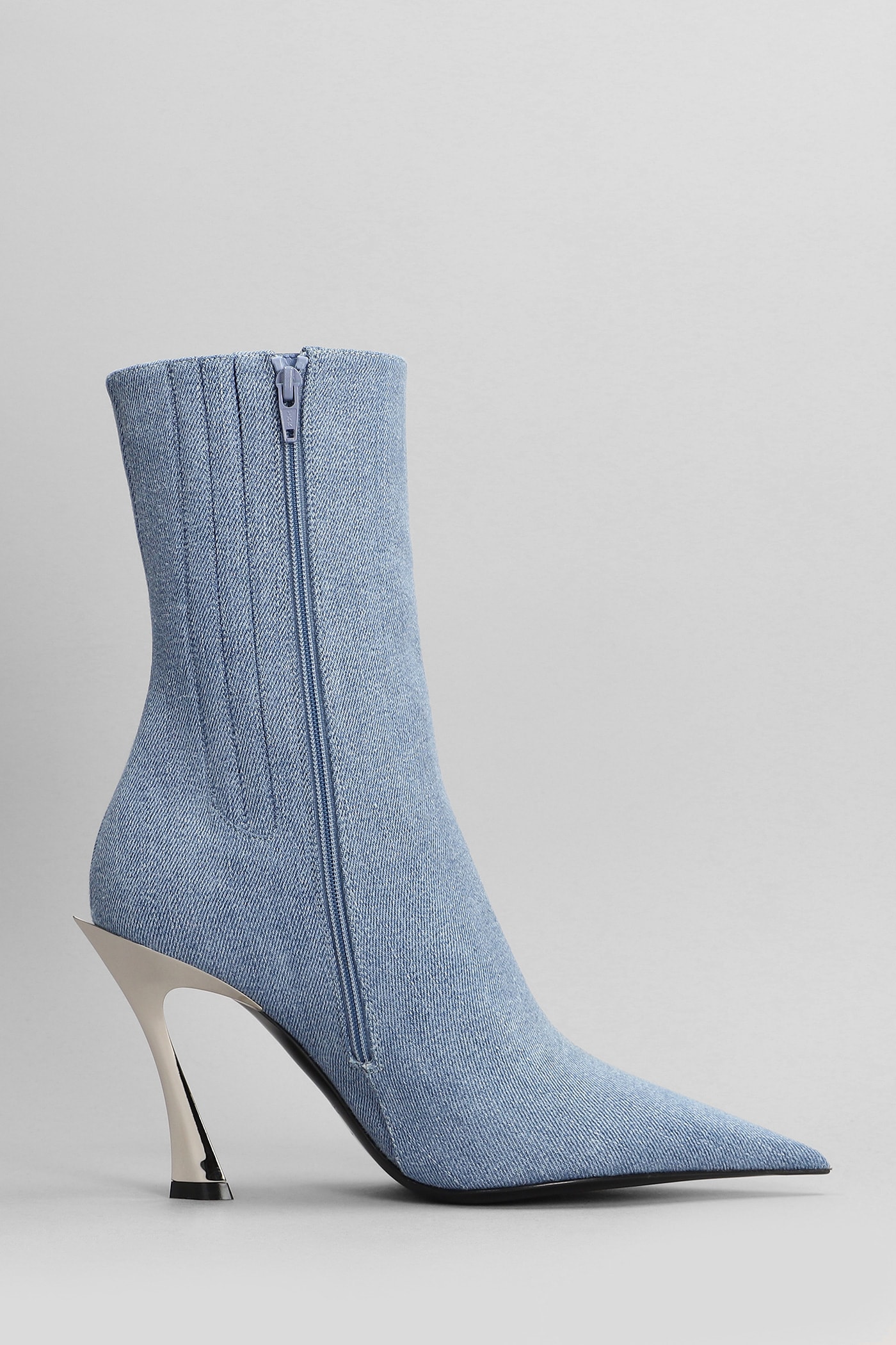 Mugler High Heels Ankle Boots In Blue Cotton