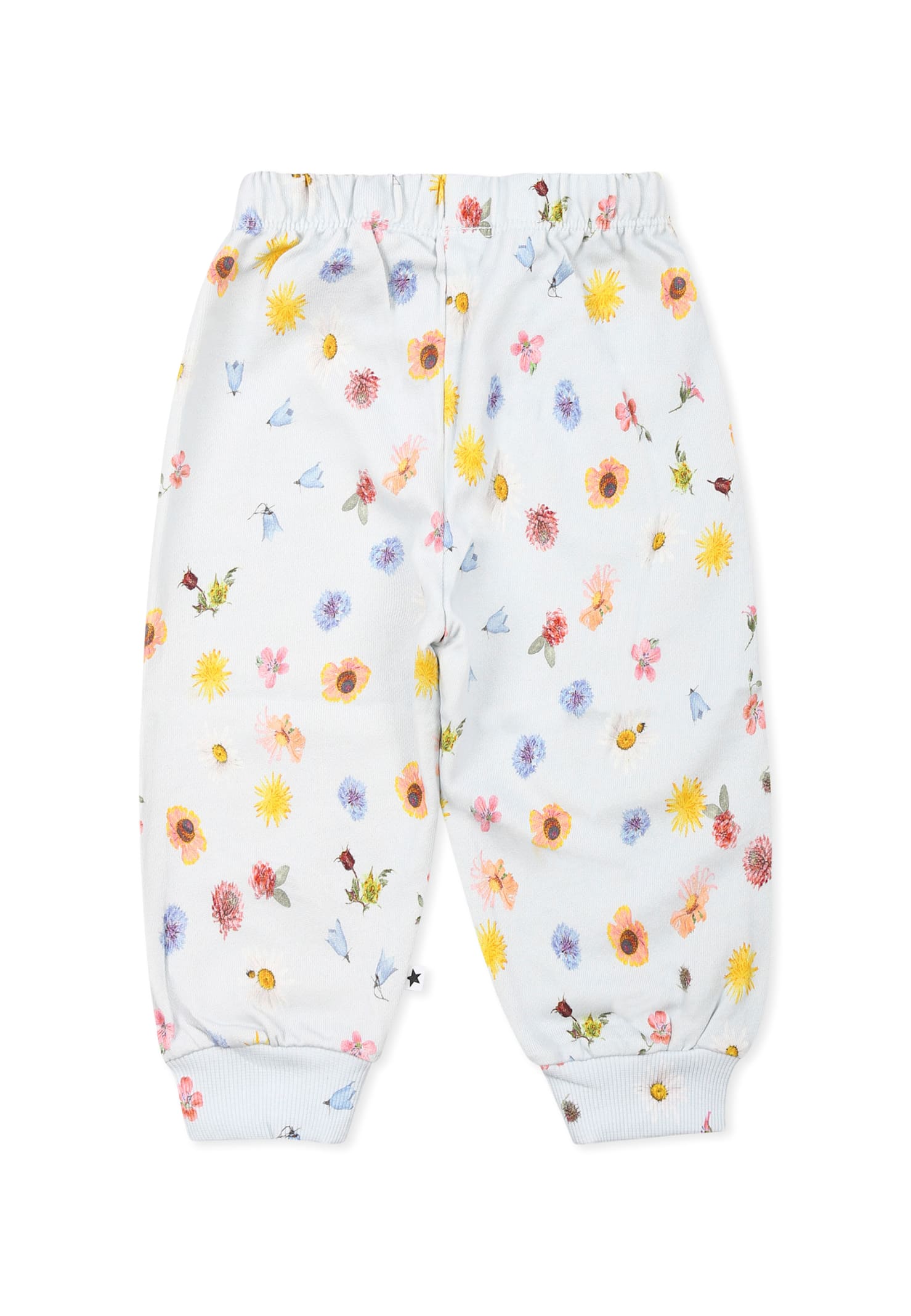 Molo Light Blue Trousers For Baby Girl With Floral Print In Light Blue