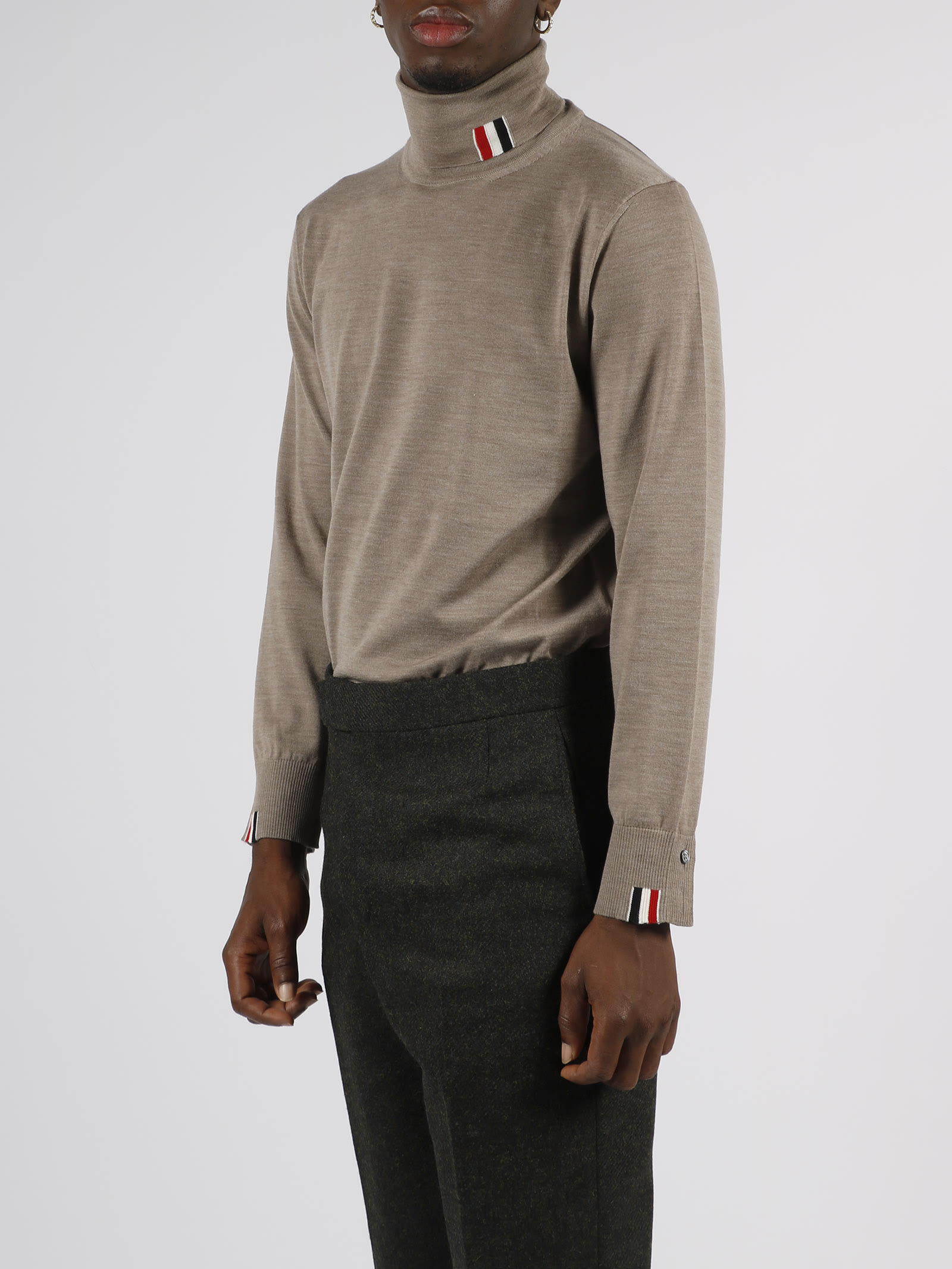 Shop Thom Browne Rwb Stripe Intarsia Turtleneck Pullover In Brown