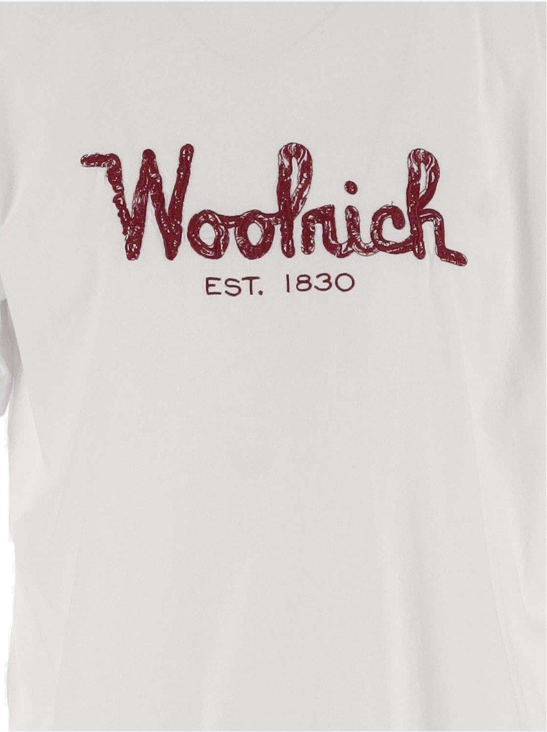 Shop Woolrich Logo Embroidered Crewneck T-shirt In White