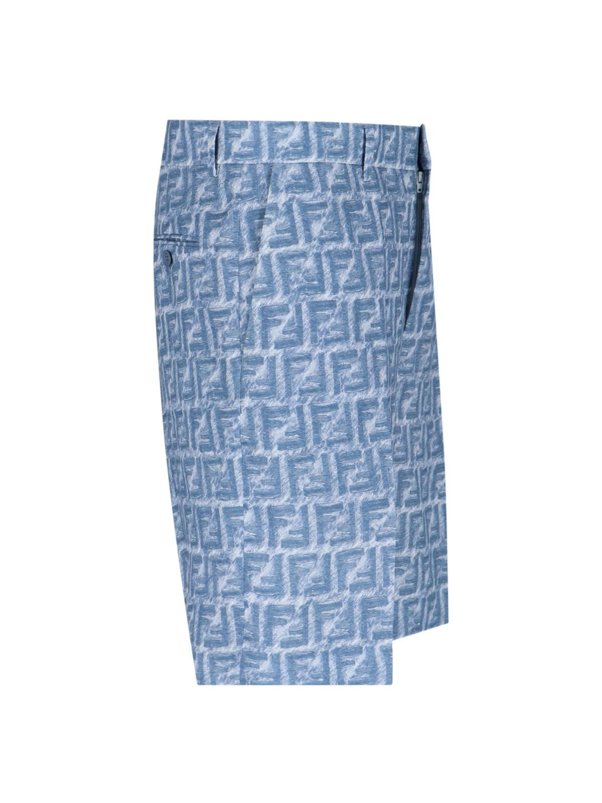 Shop Fendi Logo Linen Shorts In Denim