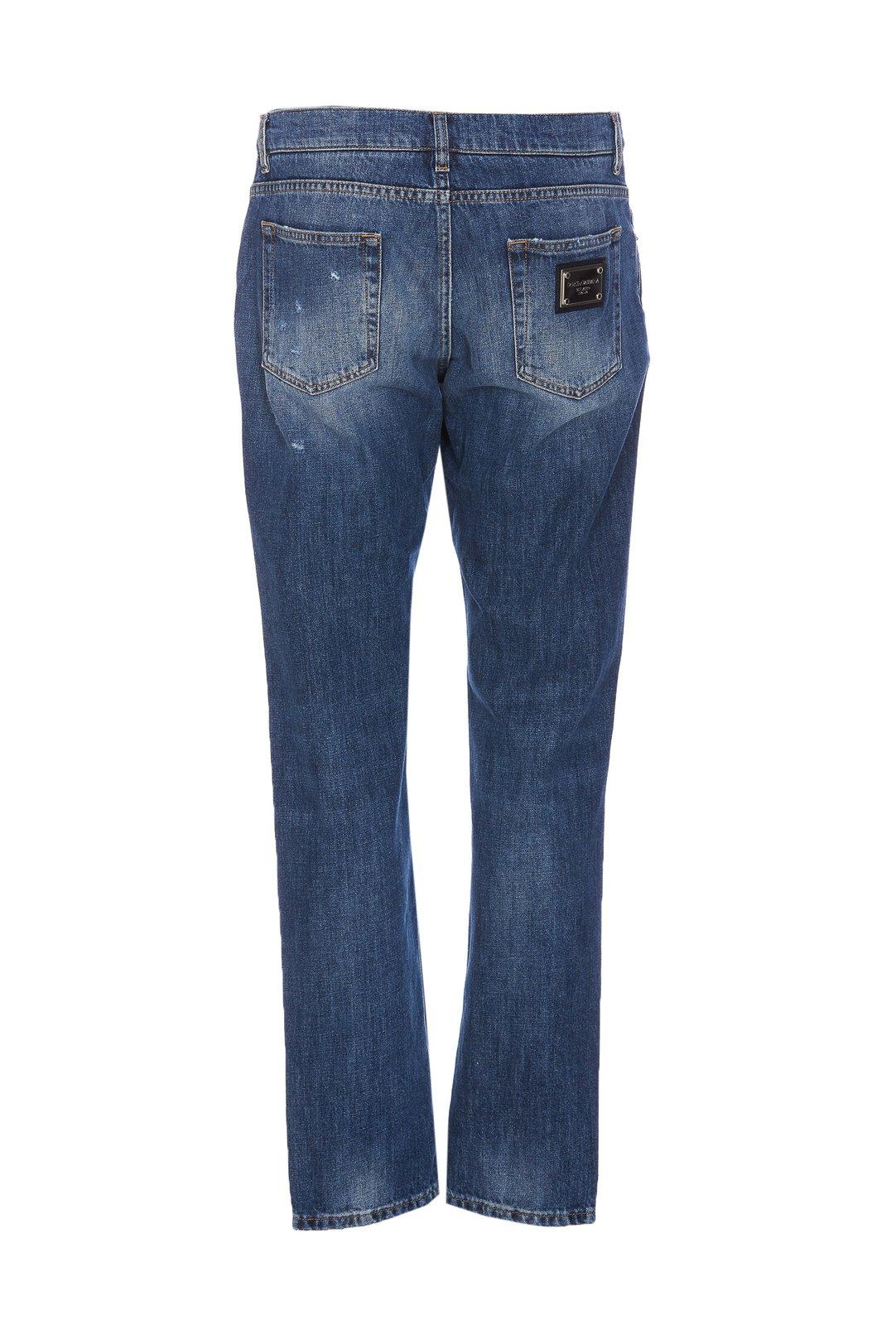 Shop Dolce & Gabbana Straight Leg Distressed Jeans In Blu Denim