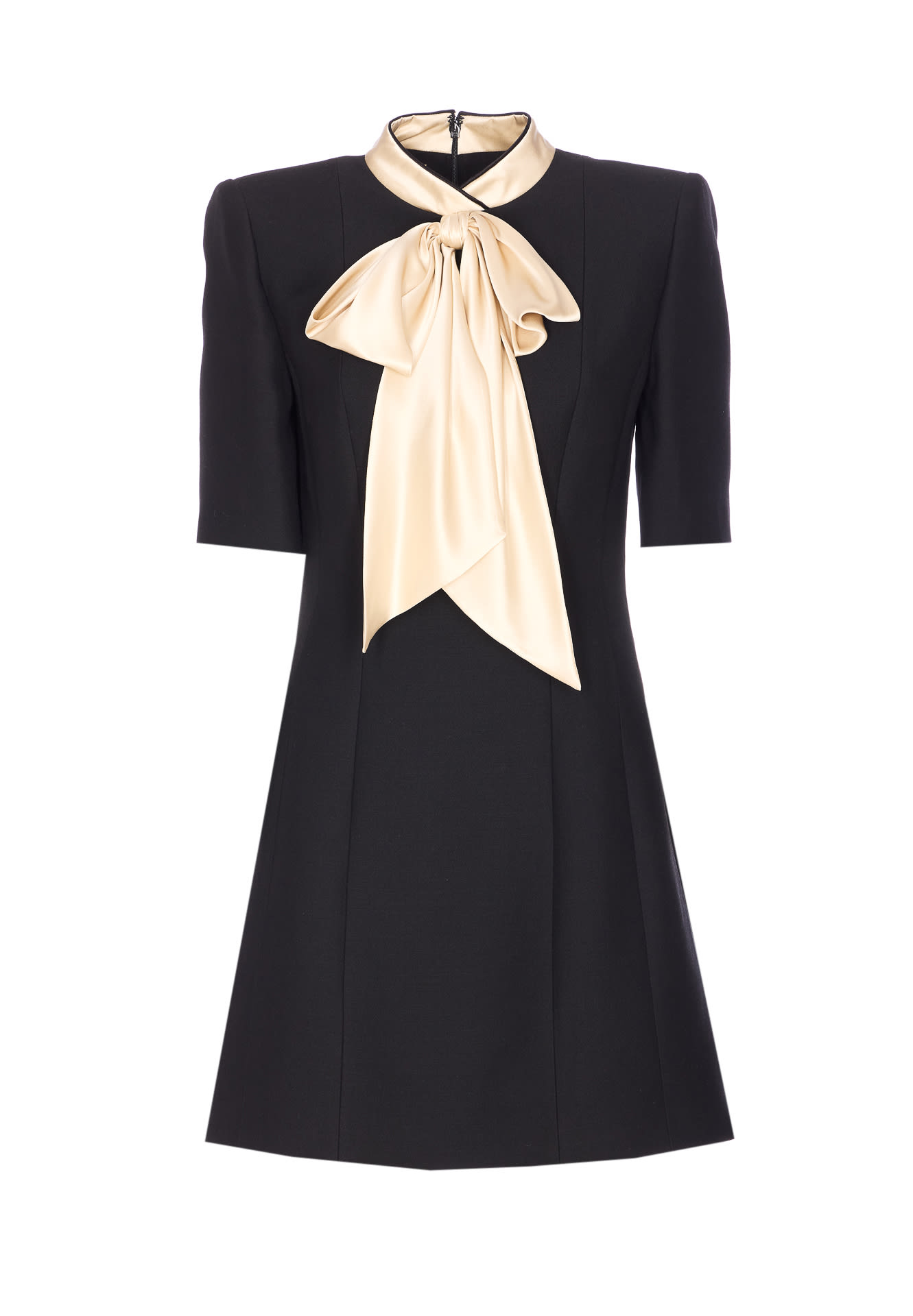 Valentino Womens Nero Champagne Bow-embellishment Short-sleeves Wool And Silk Mini Dress In Black
