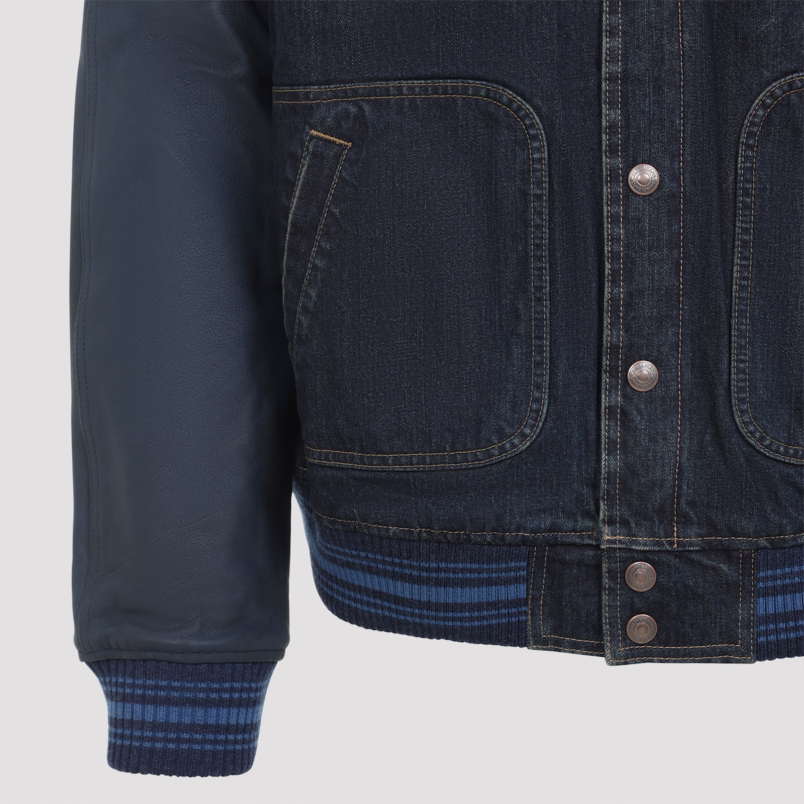 Celine Contrast Sleeve Teddy Style Jacket In Blue