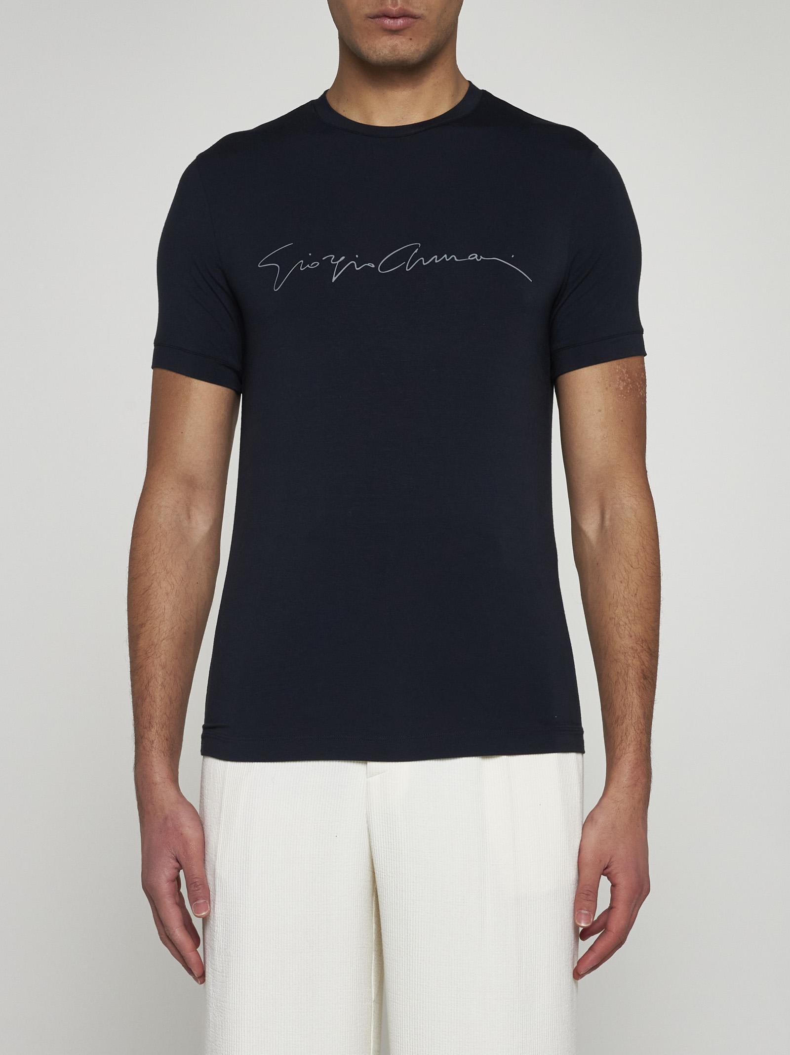 Shop Giorgio Armani Logo Viscose T-shirt In Navy