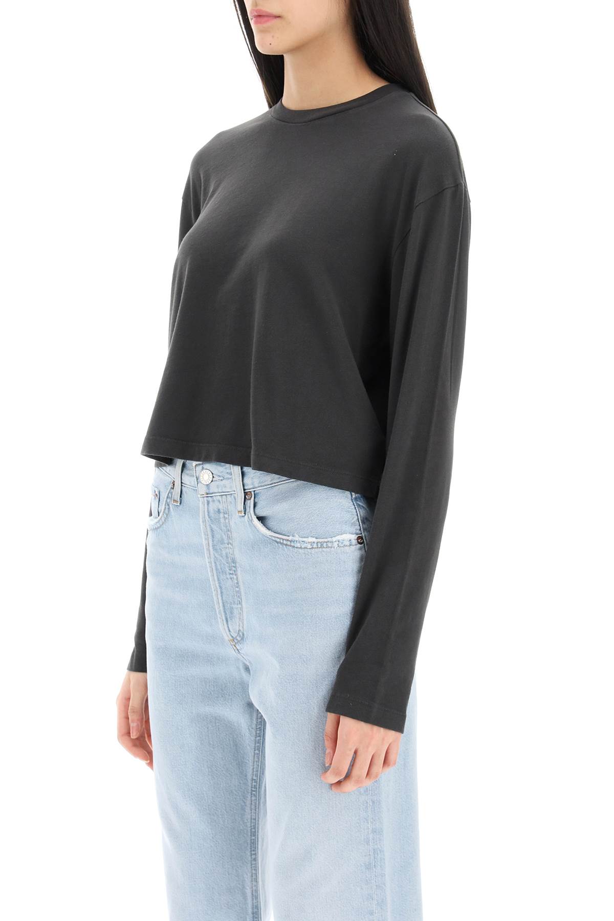 Shop Agolde Mason Long Sleeve Cropped T-shirt In Marker (black)