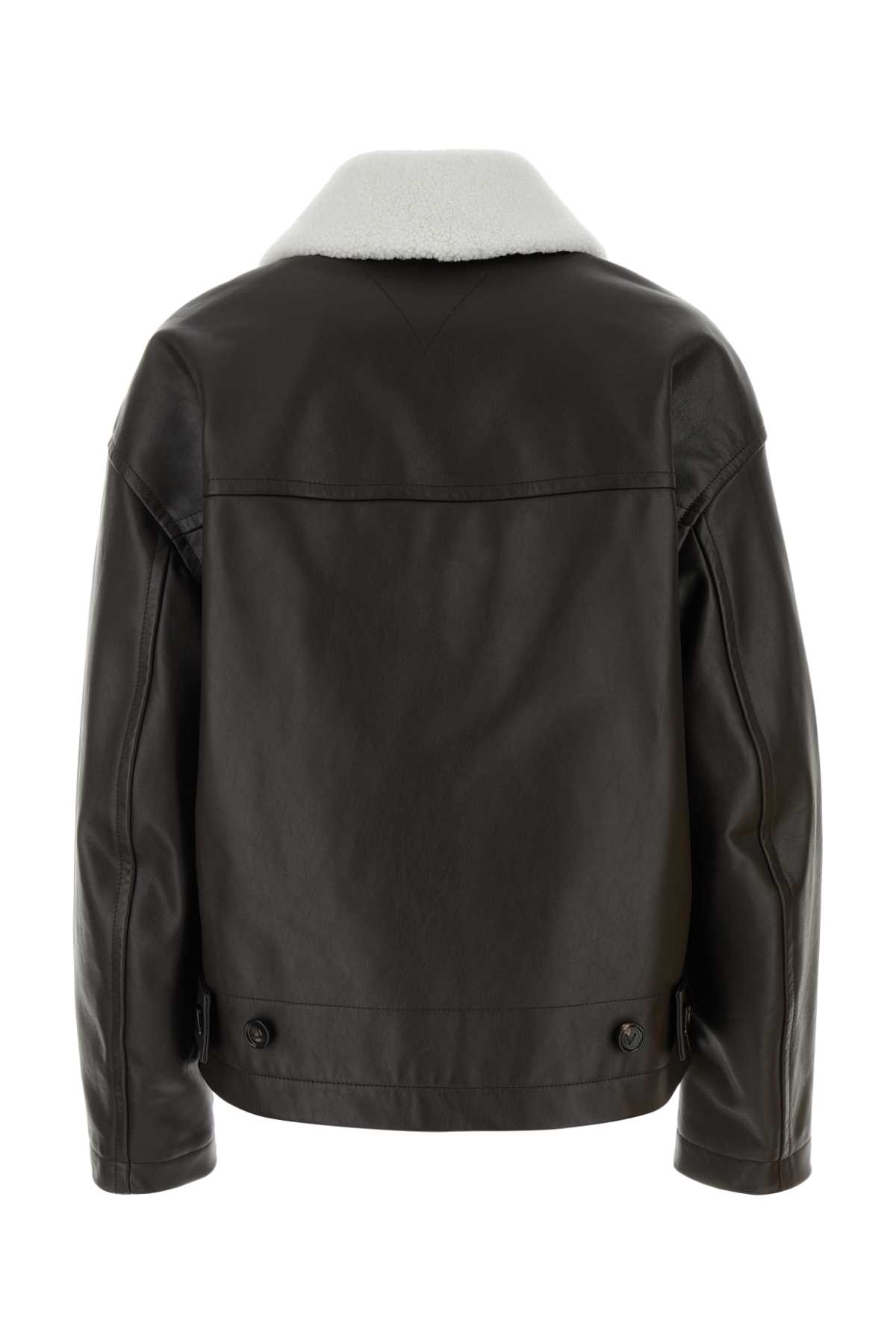 Shop Bottega Veneta Dark Brown Leather Jacket In Fondant