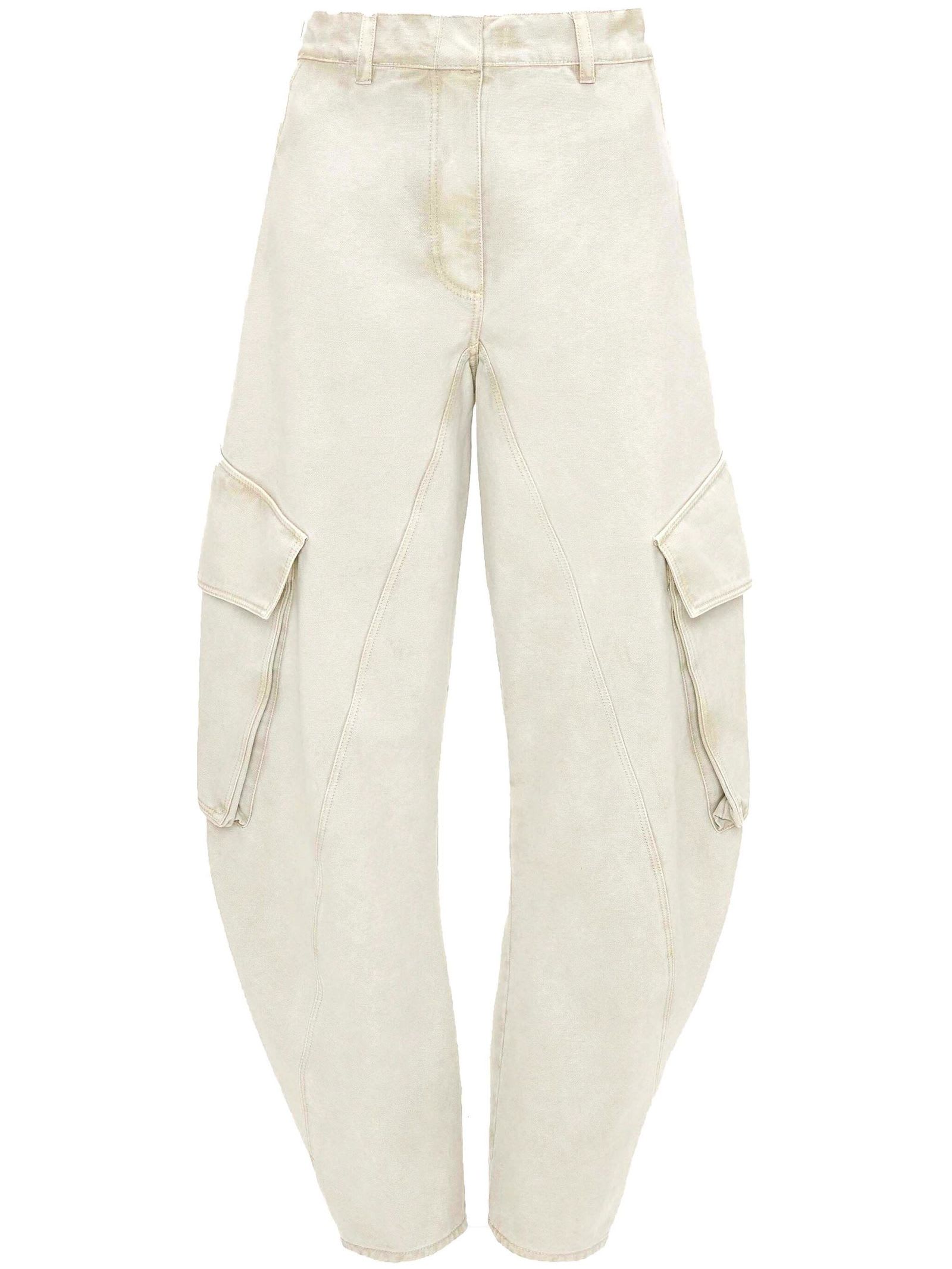 Shop Jw Anderson Cream White Twisted Cargo Jeans In Beige