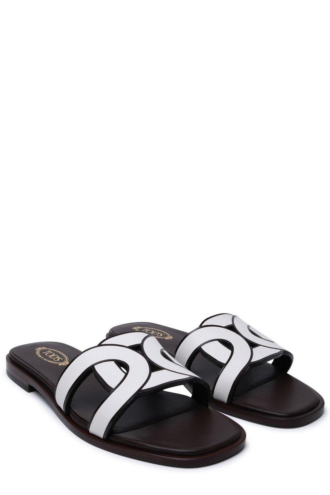 Shop Tod's Logo Strap Slip-on Sandals In White
