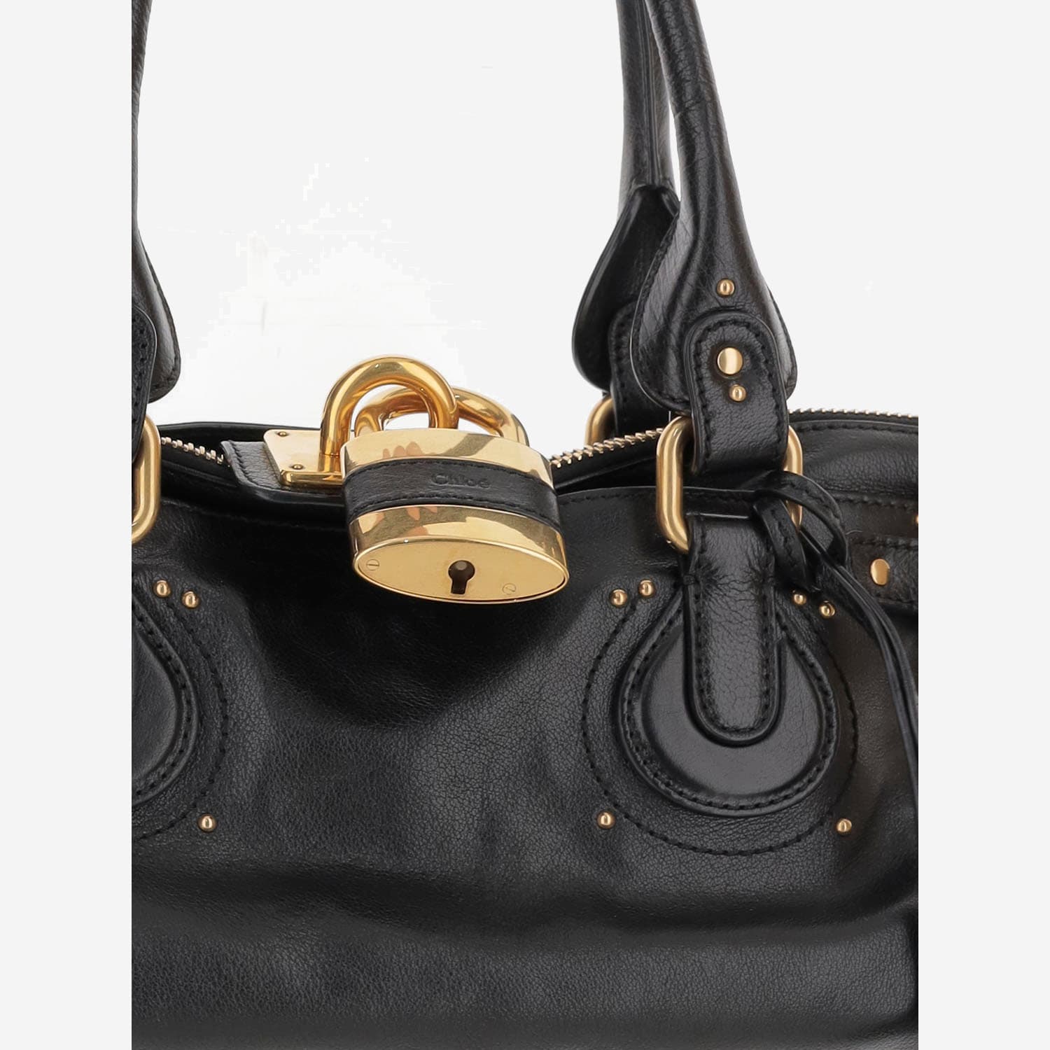 Chloé Structured Shoulder Bag With Padlock And Studs In Black
