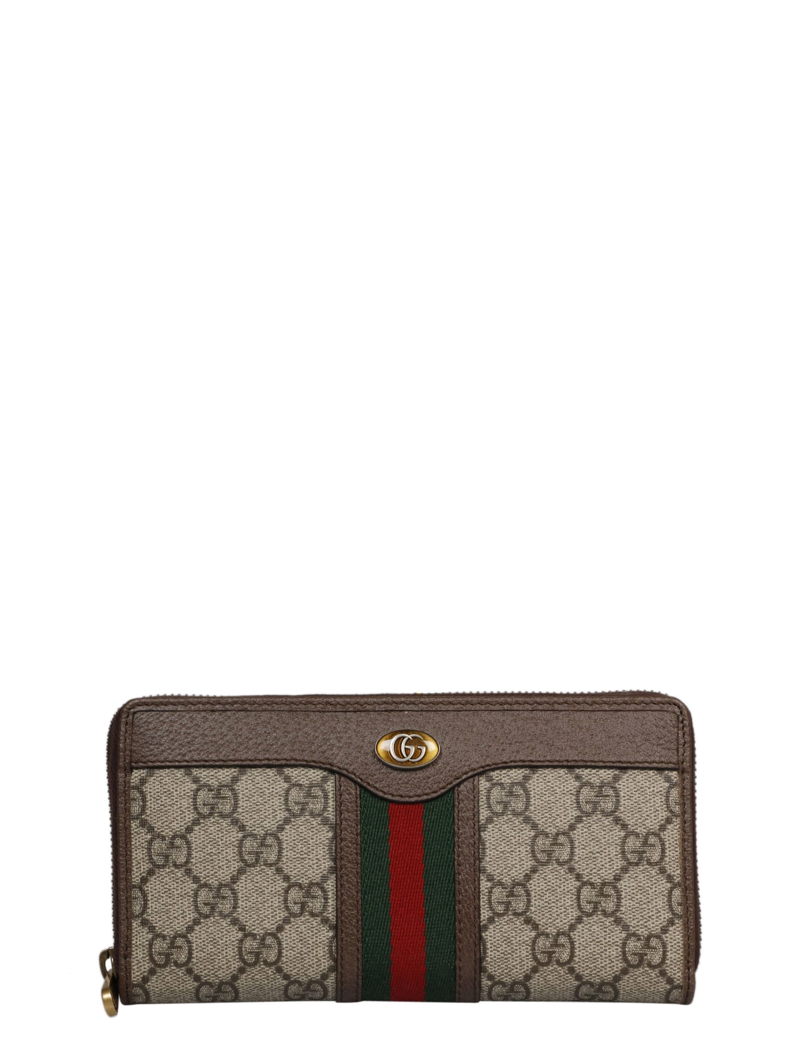Gucci Gg Suprime Ophidia Zip Around Wallet In Brown
