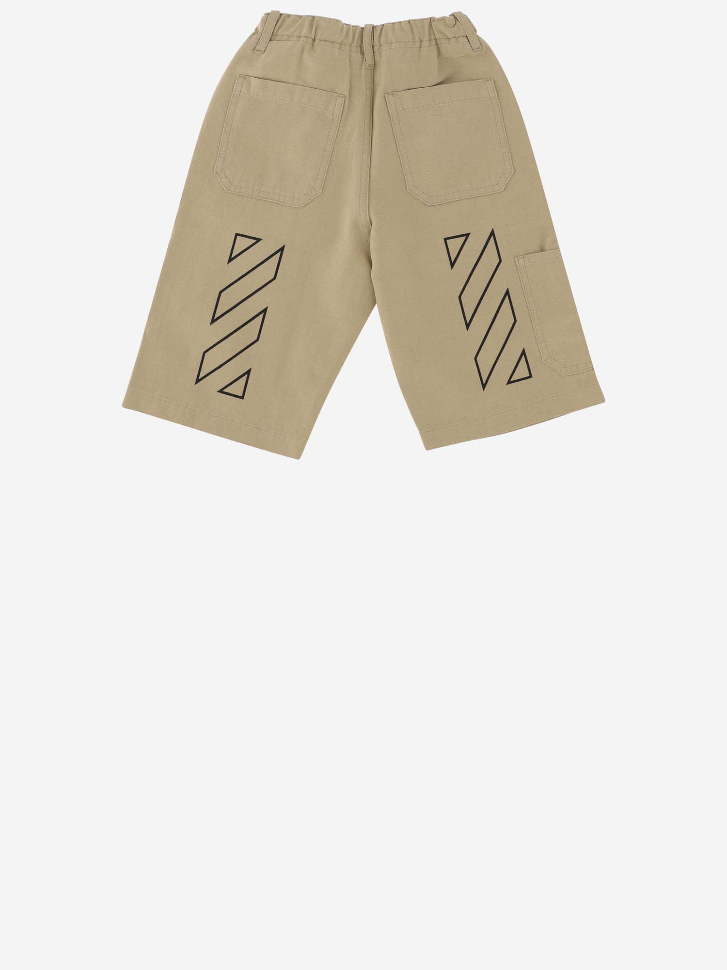 Shop Off-white Cotton Bermuda Shorts With Logo In Beige