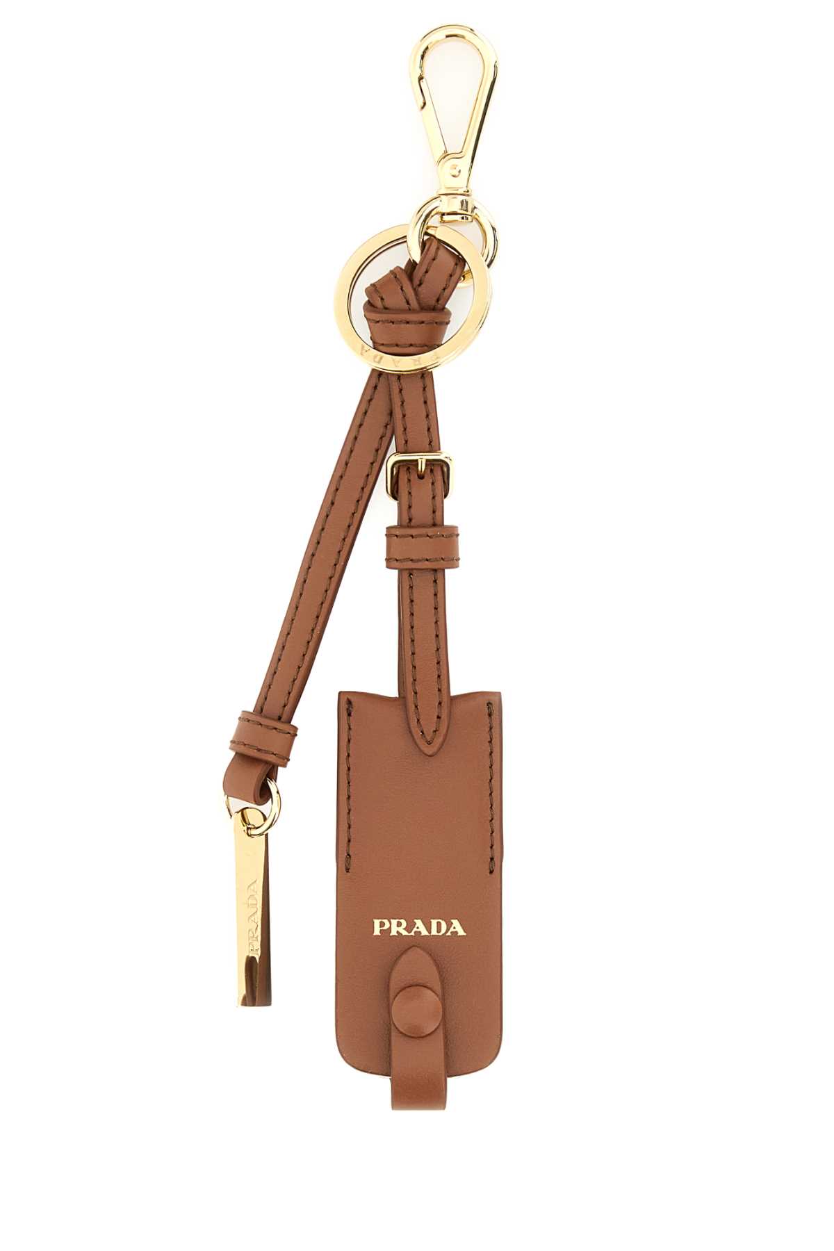 Prada Leather Keychain Charm With Mirror Case In Brown