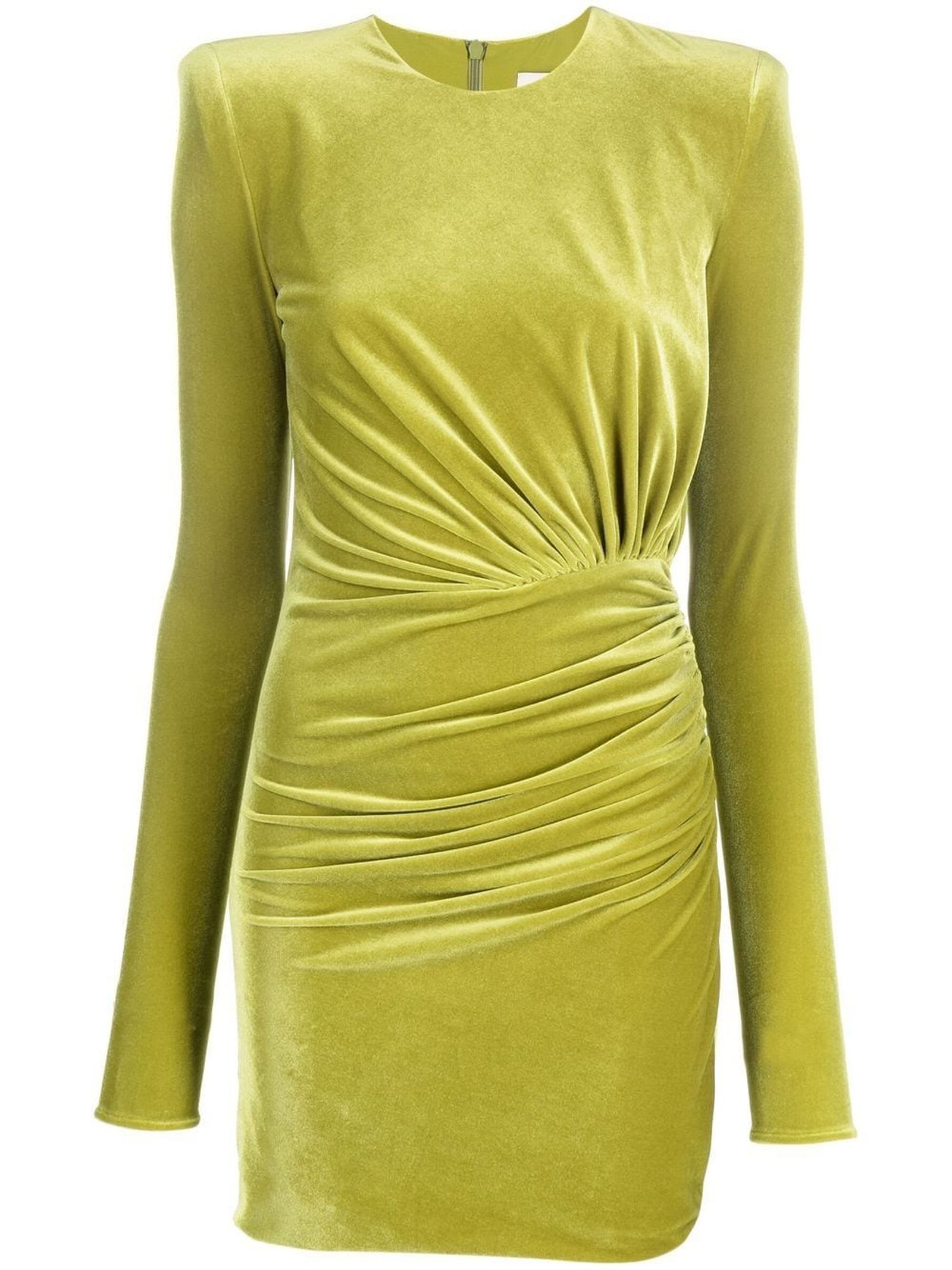 Alexandre Vauthier Lime Green Velvet Effect Dress