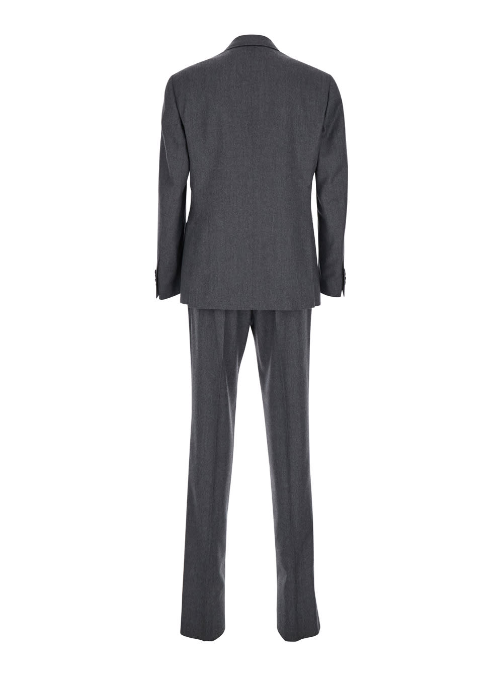 Shop Lardini Grey Double Breasted Suit With Peak Revers In Flanel Man