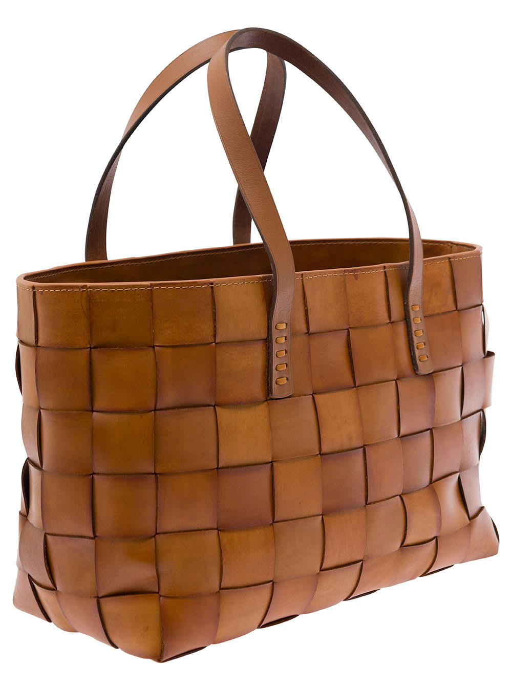 Shop Dragon Diffusion Brown Tote Bag With Double Handle In Woven Leather In Beige
