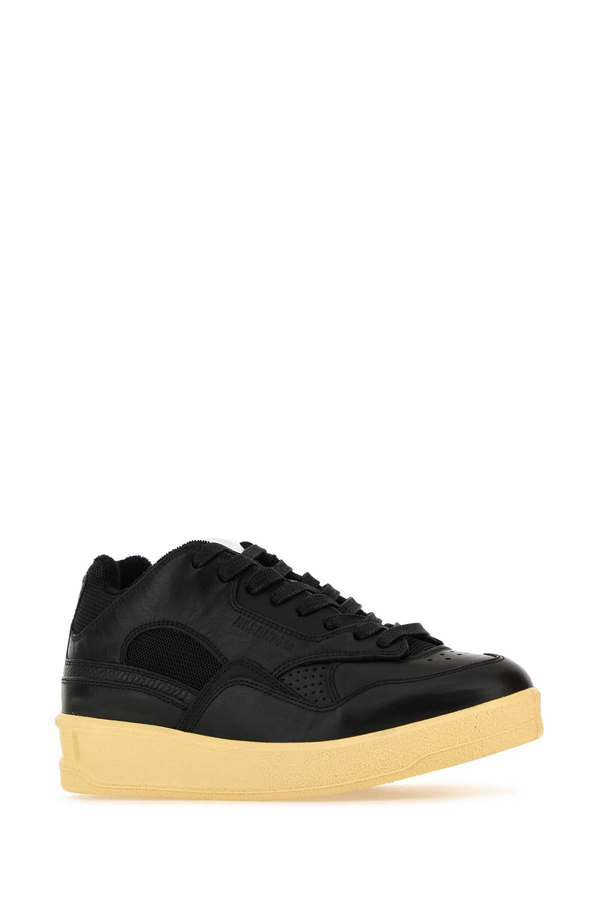 Shop Jil Sander Black Leather And Fabric Basket Sneakers In 001