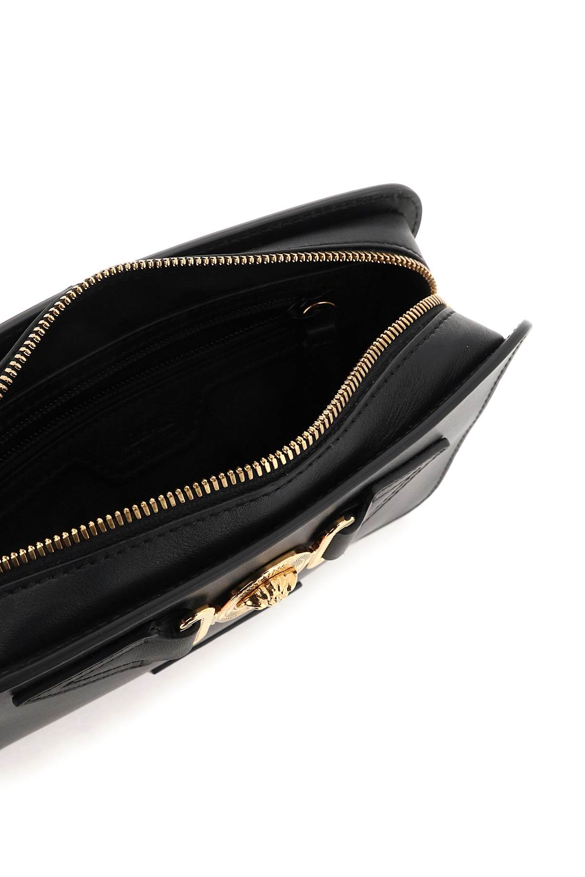 Shop Versace Medusa Biggie Messenger Bag In Black  Gold (black)