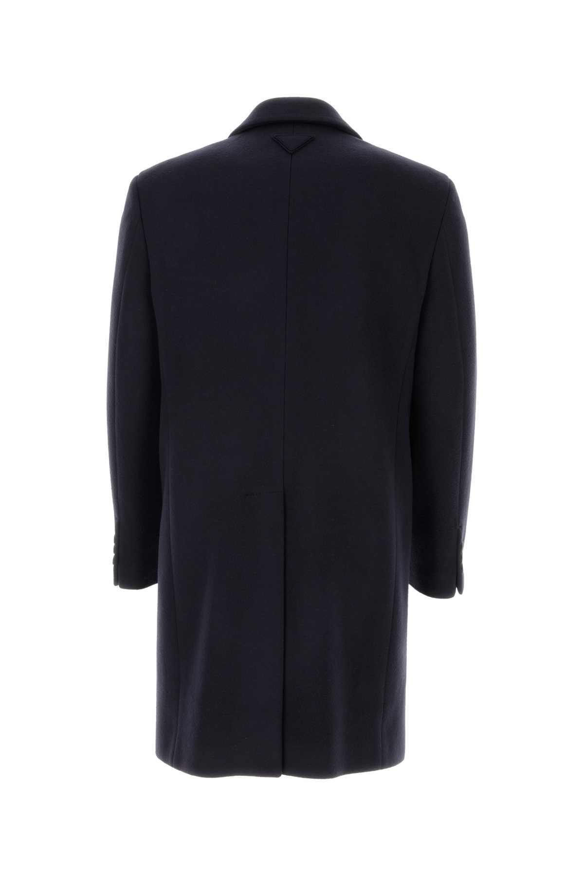 Prada Man Black Wool Blend Coat In Bleu