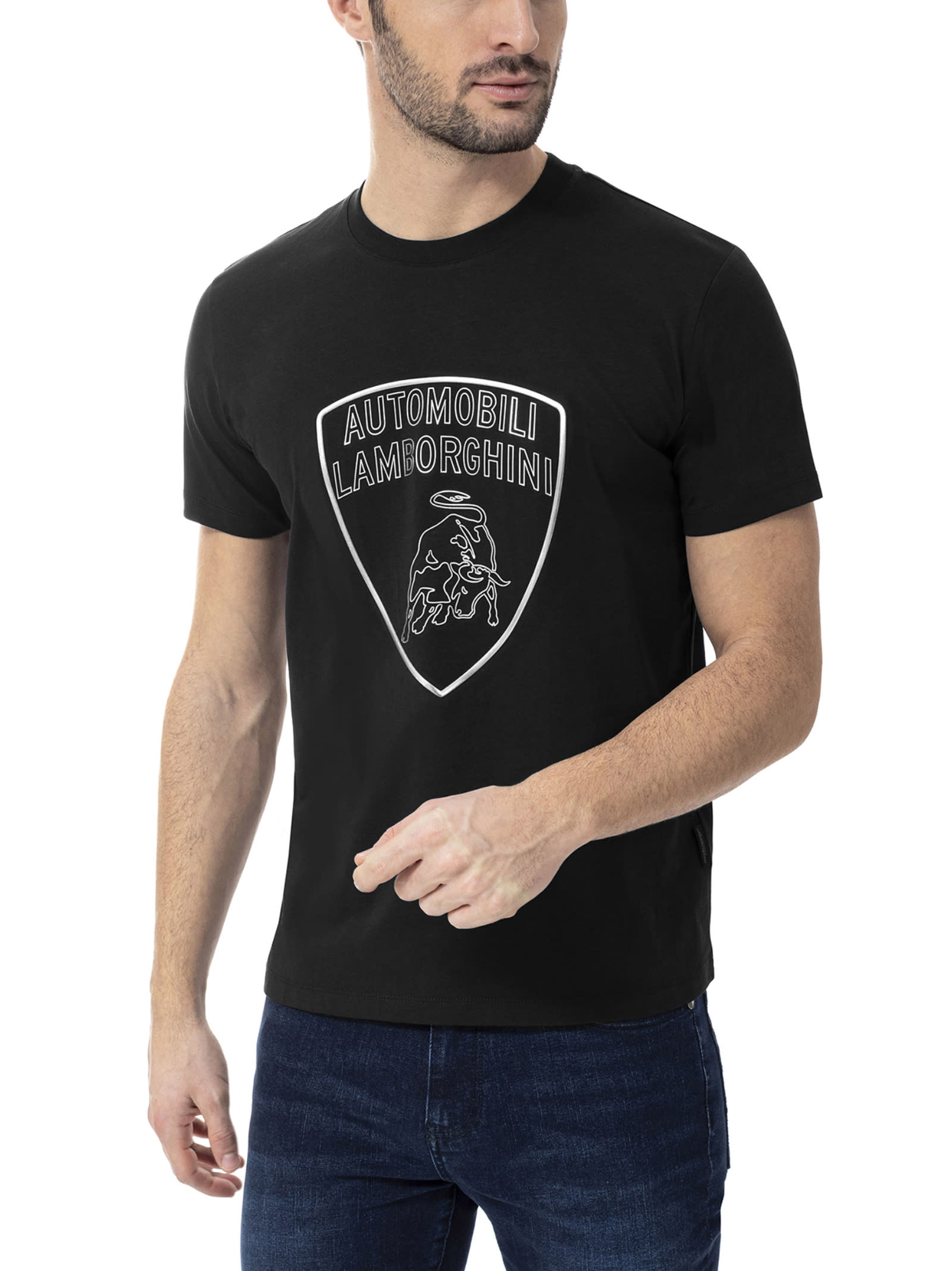Automobili Lamborghini Classic Black Crew Neck T-shirt With Logo