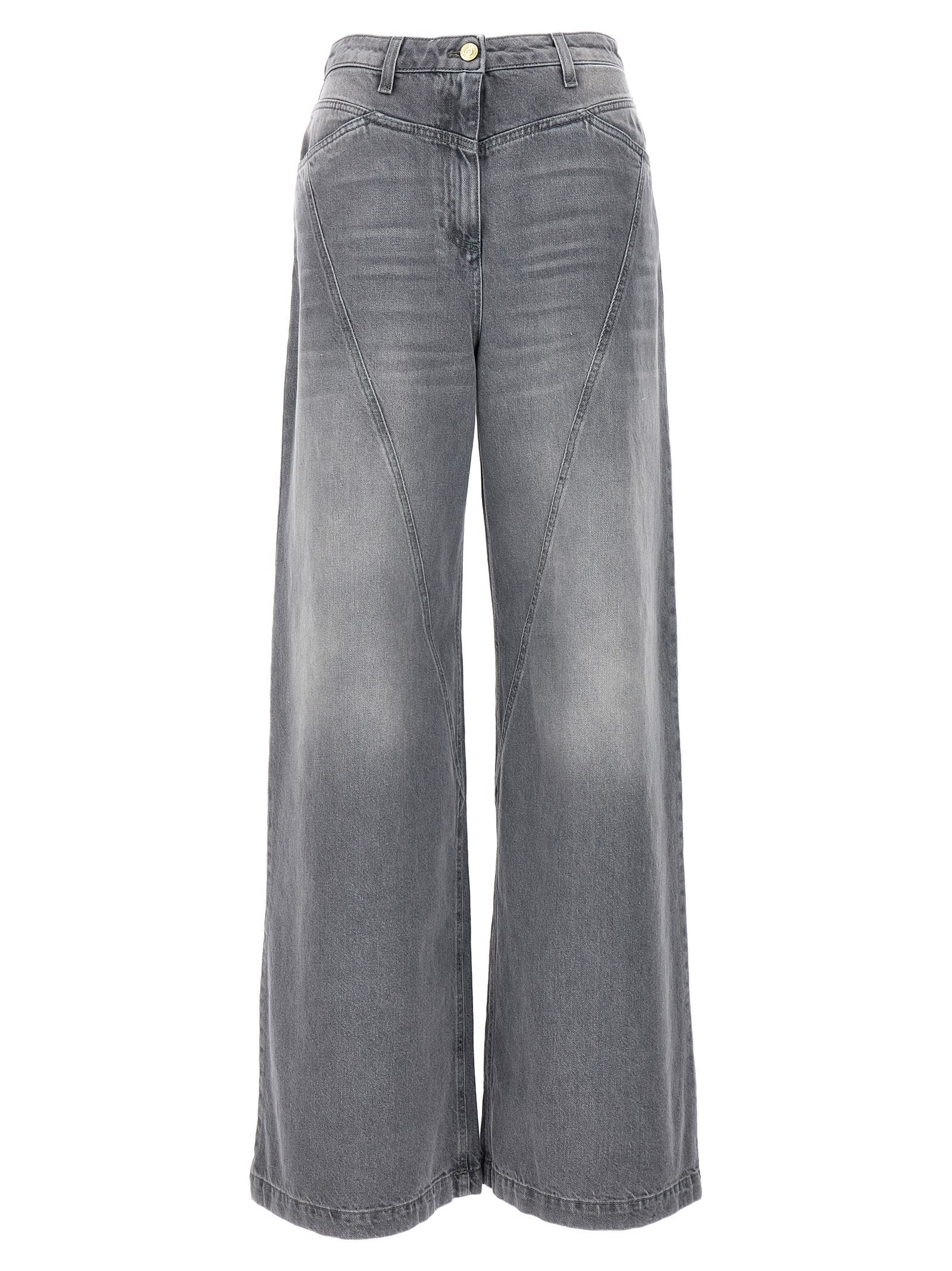 Shop Elisabetta Franchi Wide Leg Jeans In Gray