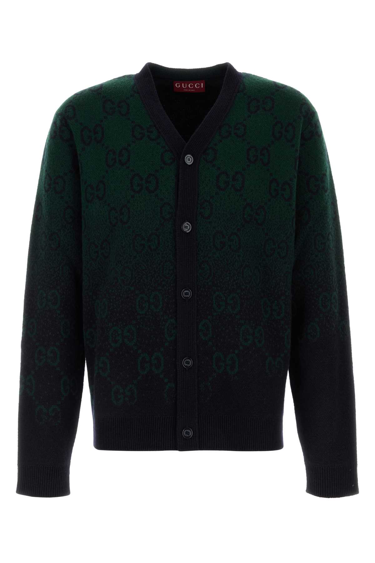 Shop Gucci Embroidered Wool Cardigan In Greennavy