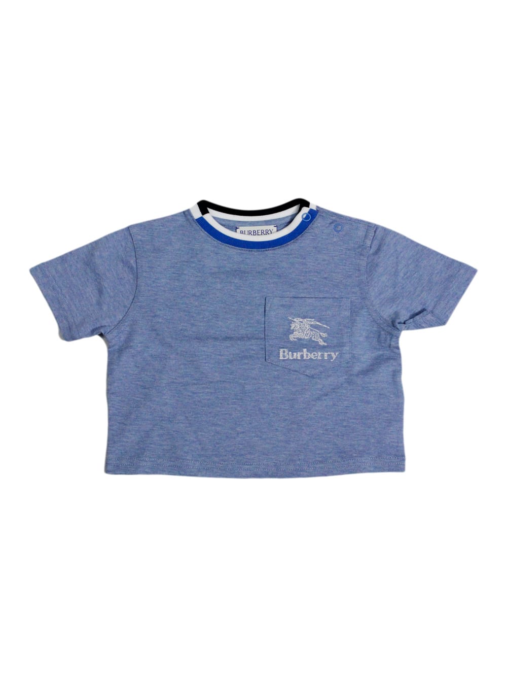 Burberry Kids' Short-sleeved Crew-neck T-shirt In Cotton With Logo Pocket On The Chest In Blue