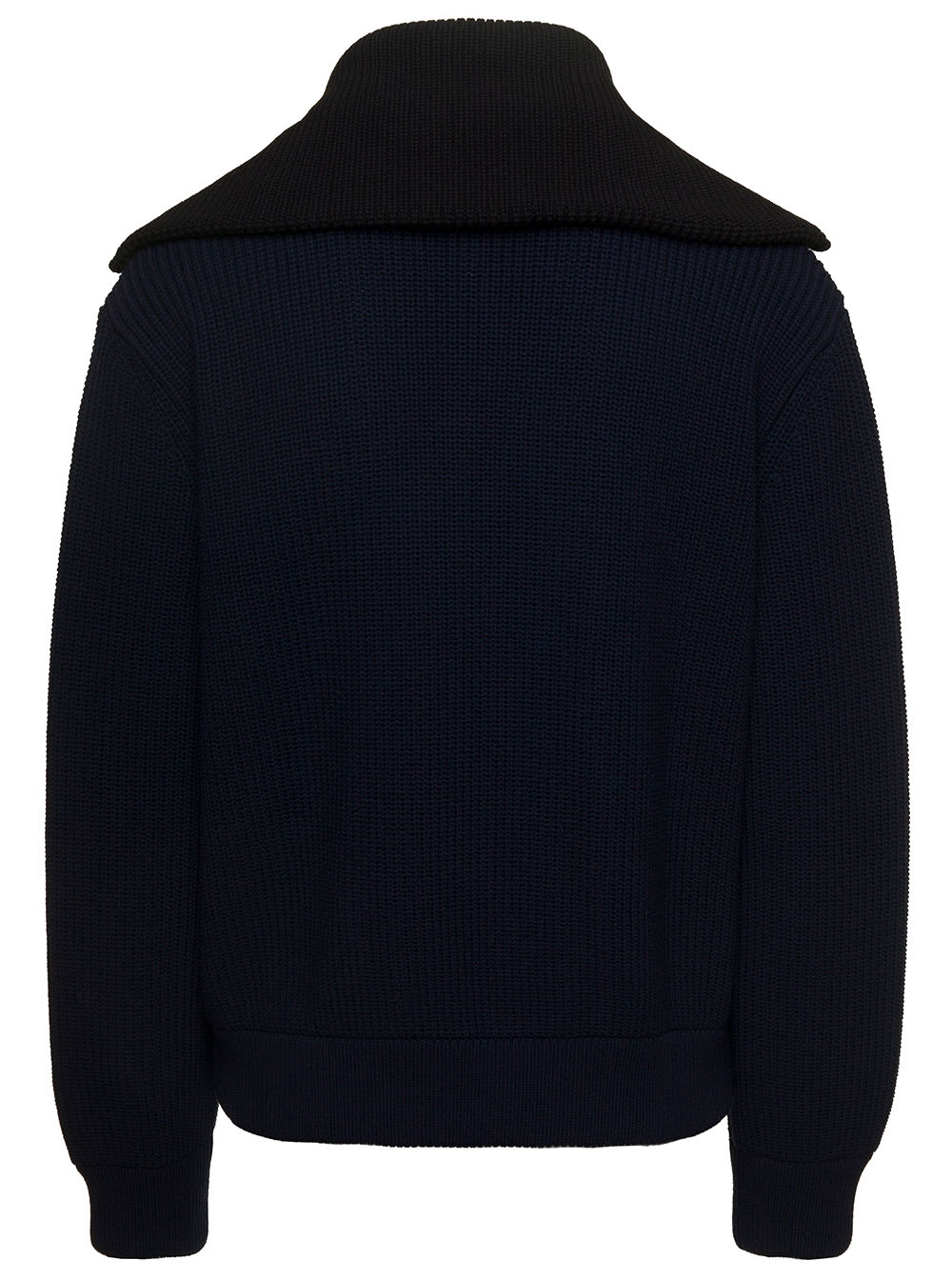 Shop Bottega Veneta Blue And Black Zip-up Knit Sweater With Wide Collar In Wool Man