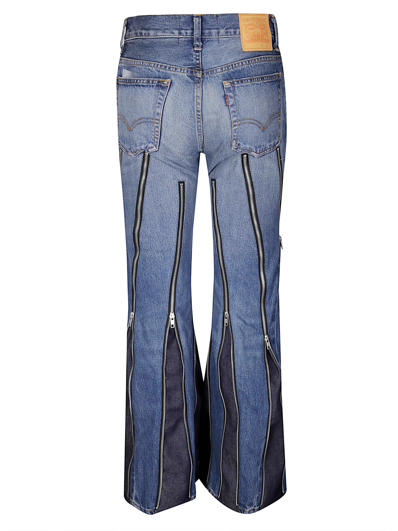 Junya Watanabe Flared Denim Trousers With Zipper Detail In Blue