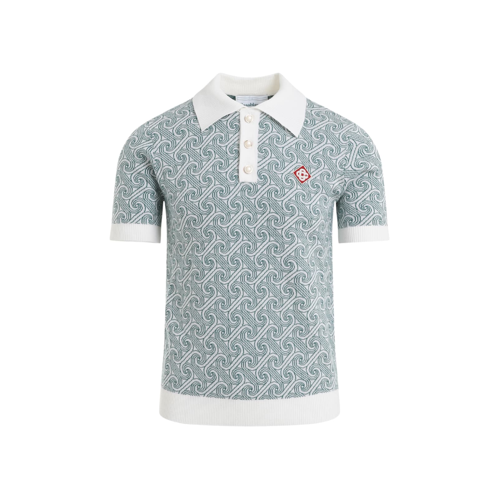 Shop Casablanca Jacuqard Monogram Polo In Column Monogram