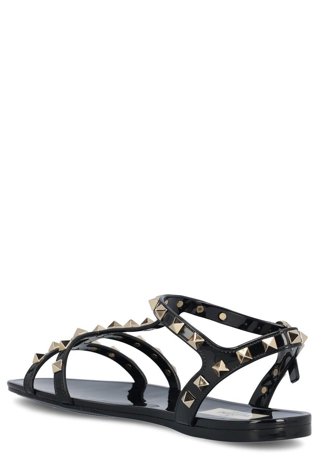 Valentino Rockstud Flat Sole Open Toe Sandals In Black