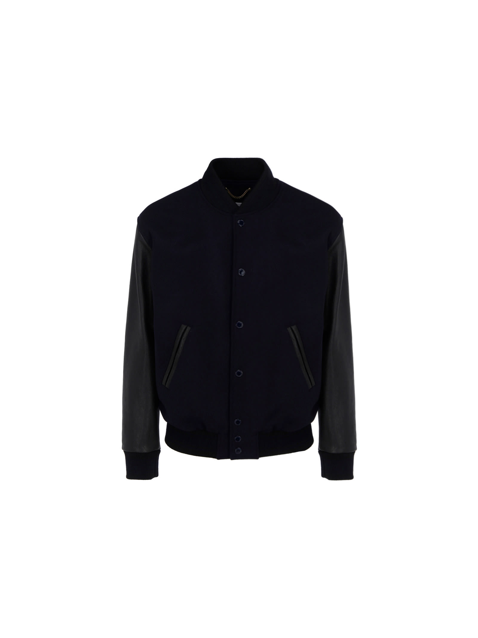 Shop Golden Goose Aleandro Single Knitted Edge Bomber In Dark Blue/black