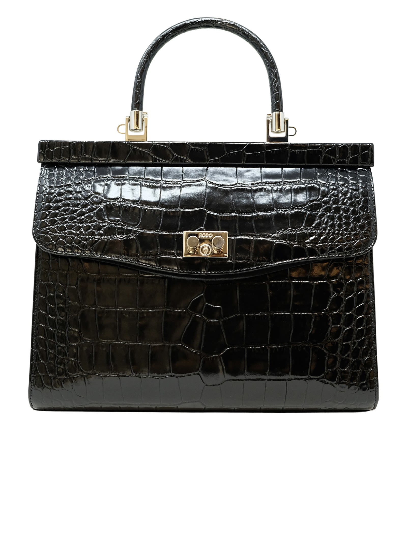 Shop Rodo Black Croco Leather Paris Handbag