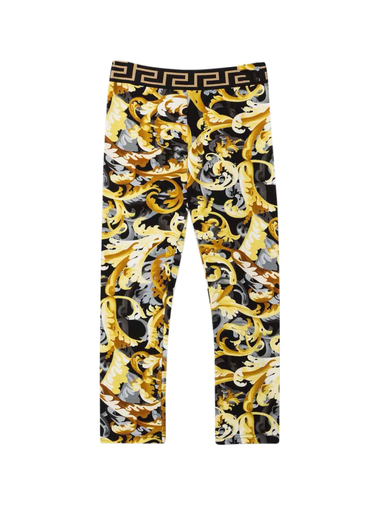Versace Leggings With Characteristic Greca Detail And Kids Baroque Print