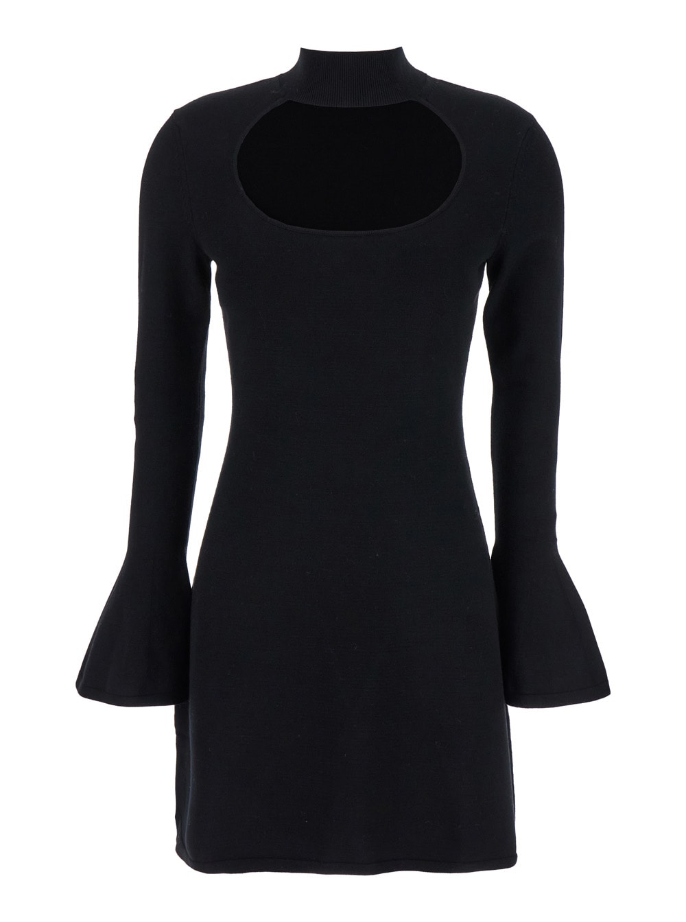 Shop Federica Tosi Black Mini Dress With High Neck And Cut-out Detail On Viscose Blend Woman