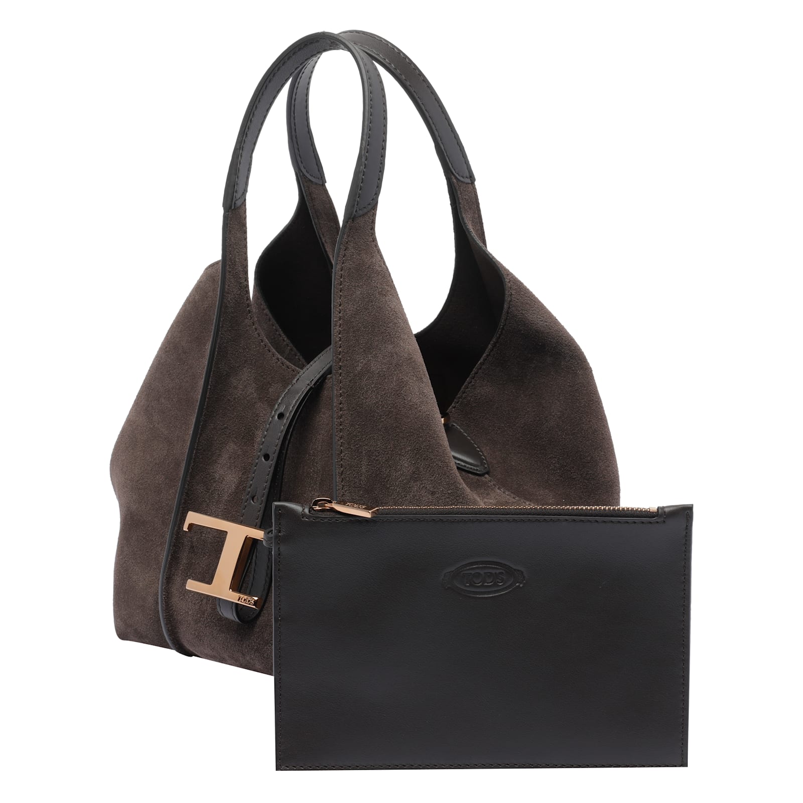 Tod's T Timeless Mini Shopping Bag In Suede In Brown