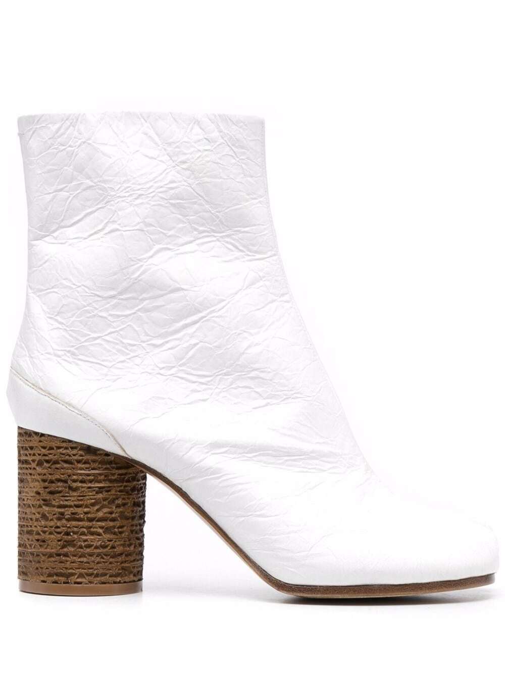 Maison Margiela Womans Tabi White Leather Ankle Boots With Crease Effect