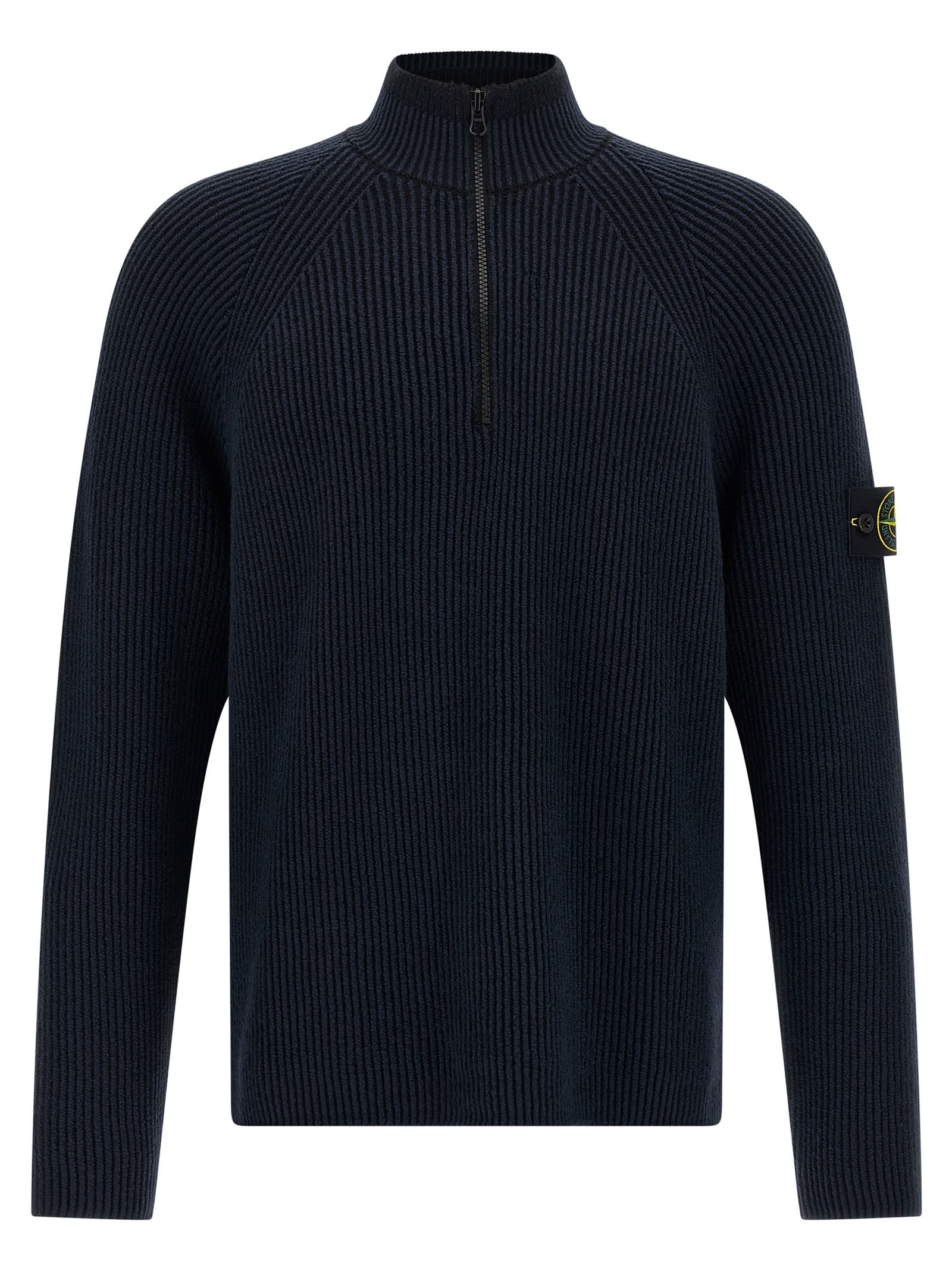 Stone Island Ribbed Crewneck Sweater Fitted Shape In Blue