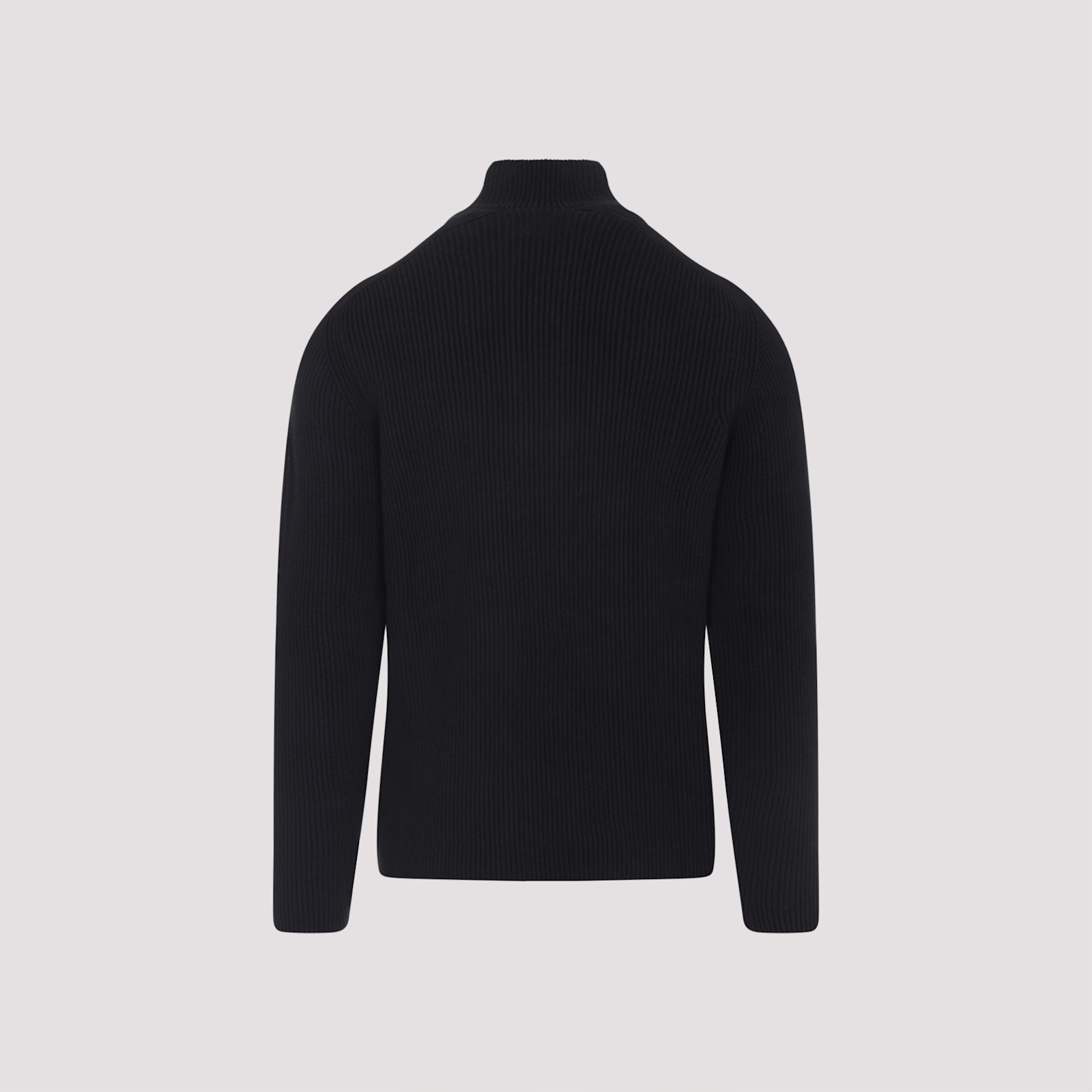 C.p. Company C.p.company Ribbed Sweater With Lens Pocket In Black