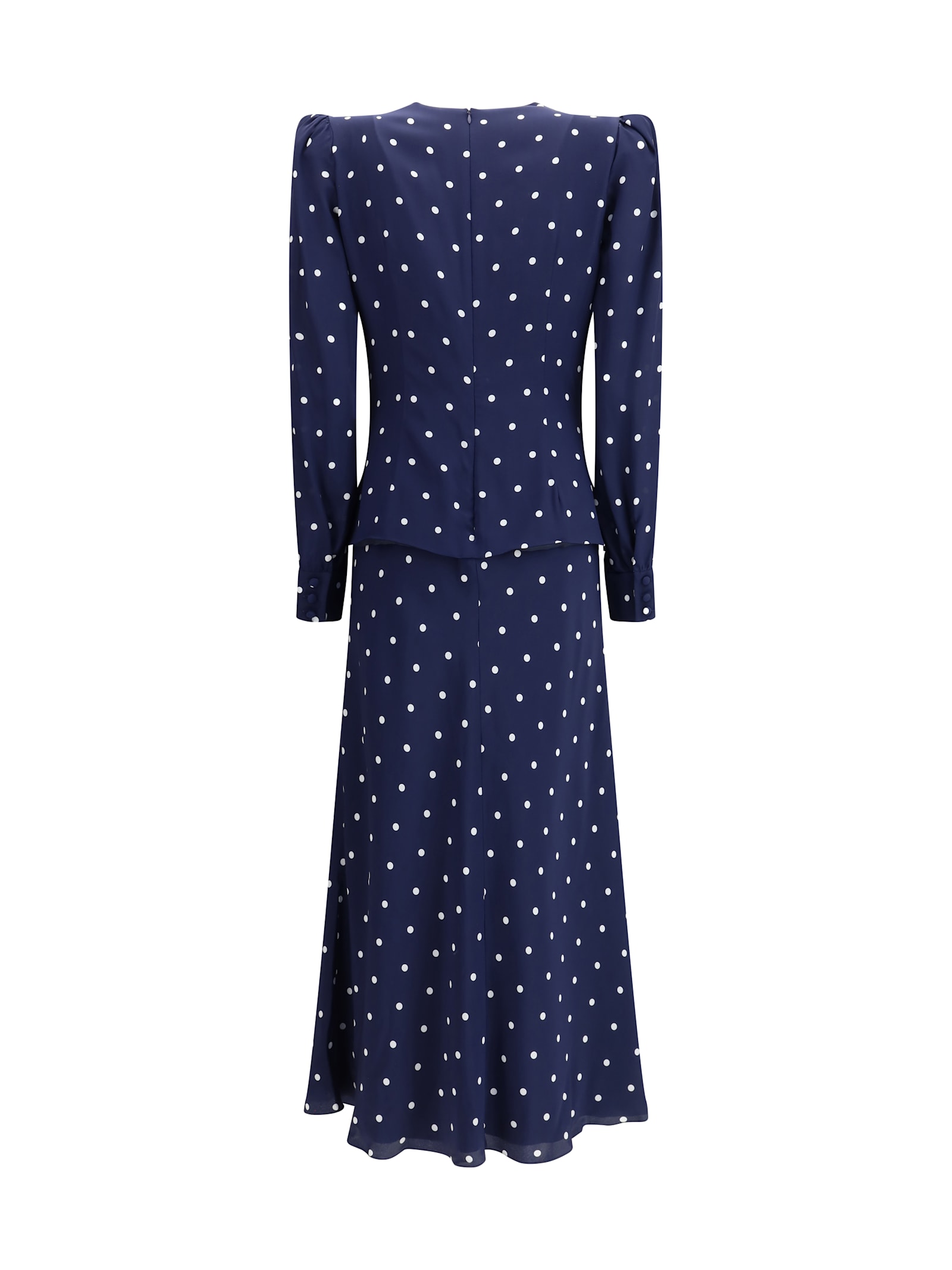 Alessandra Rich Dotted Dress With V-neck And Buttons In Blue