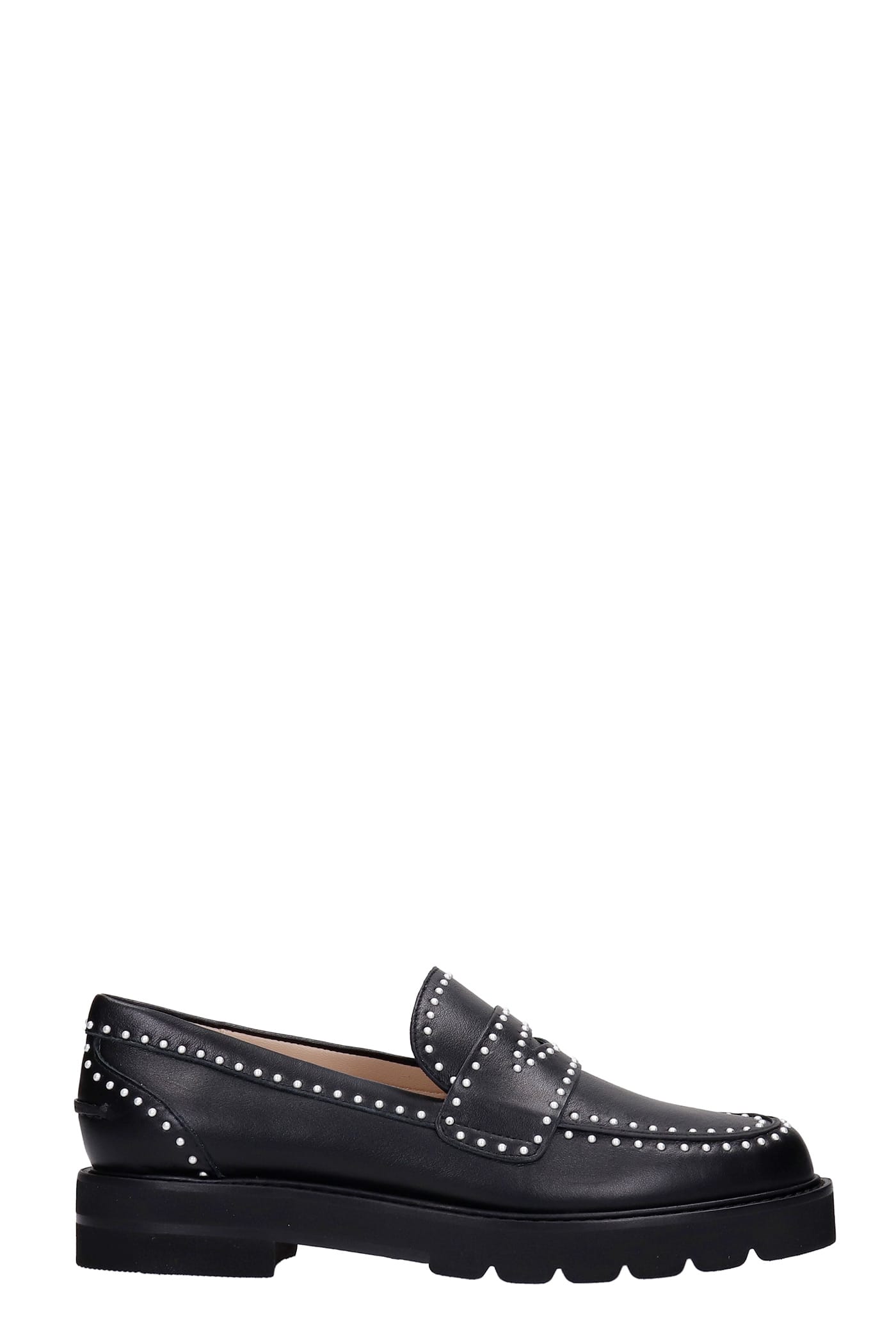 Buy Stuart Weitzman Parker Lif Loafers In Black Leather online, shop Stuart Weitzman shoes with free shipping