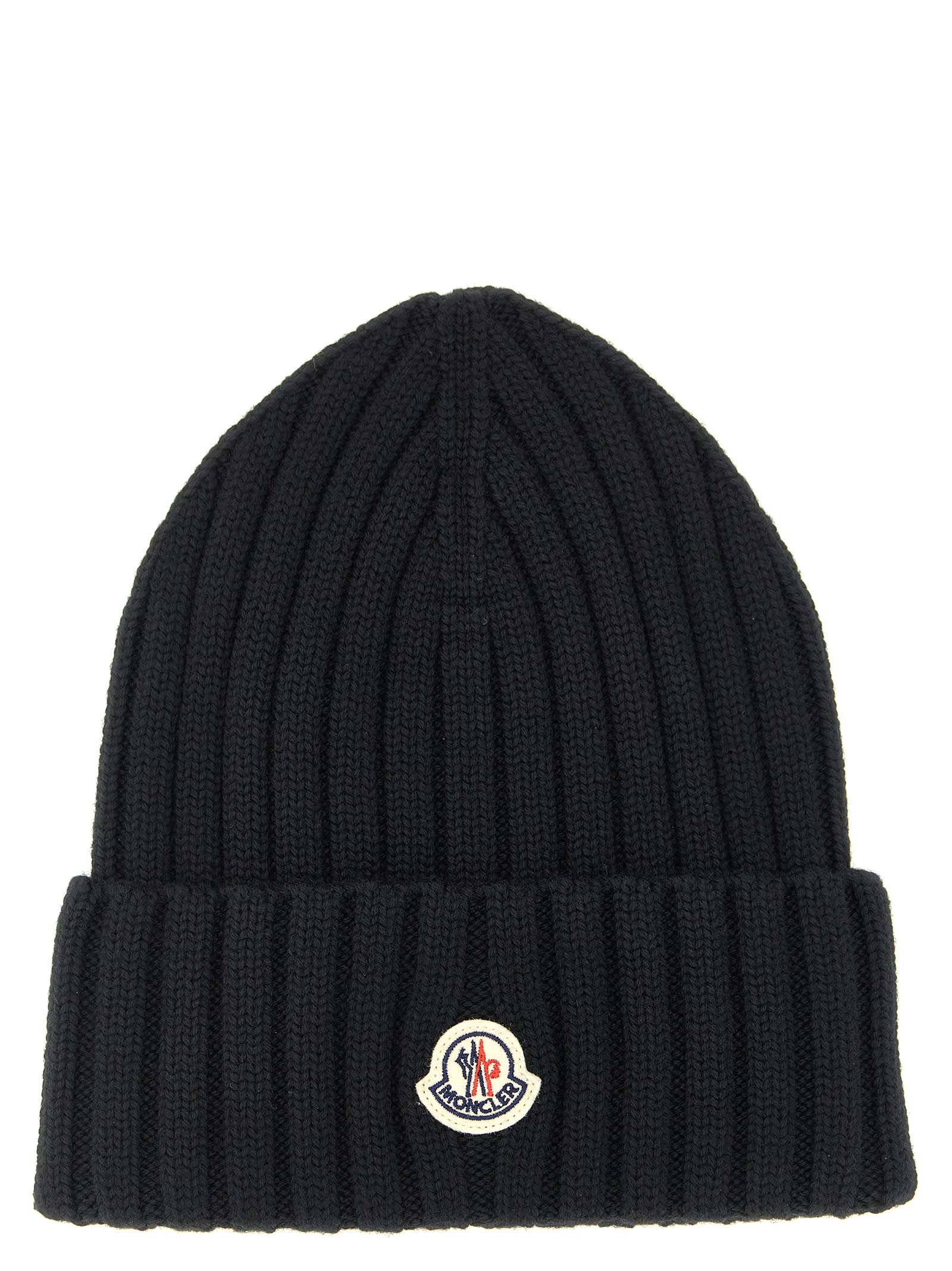 Moncler Logo Patch Beanie In Black