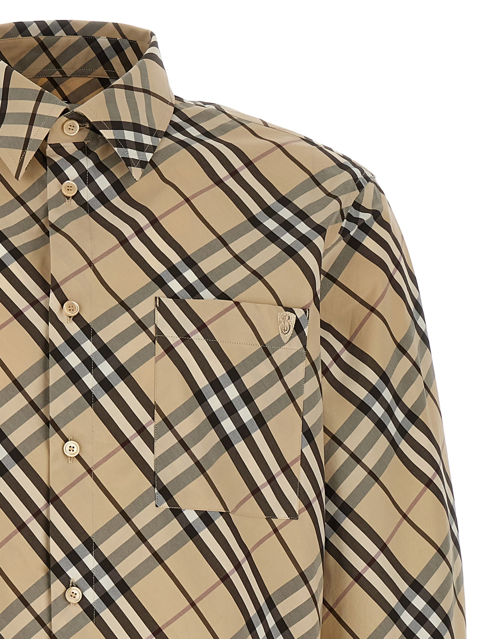 Burberry Check Shirt With Button-down Collar And Chest Pocket In Beige