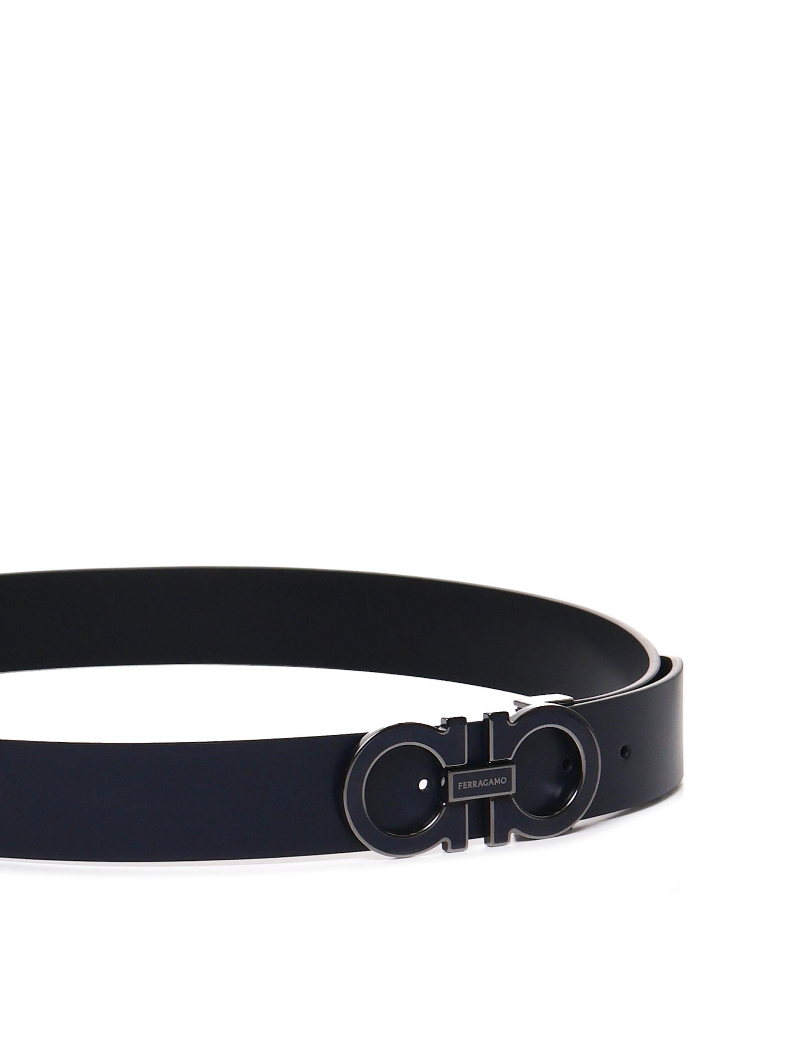 Shop Ferragamo Gancini Belt In Calfskin In Blue