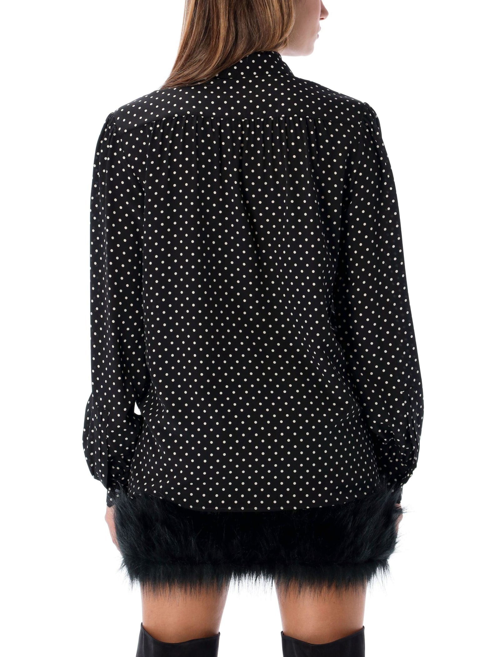 Shop Saint Laurent Bow Detailed Long-sleeved Shirt In Black