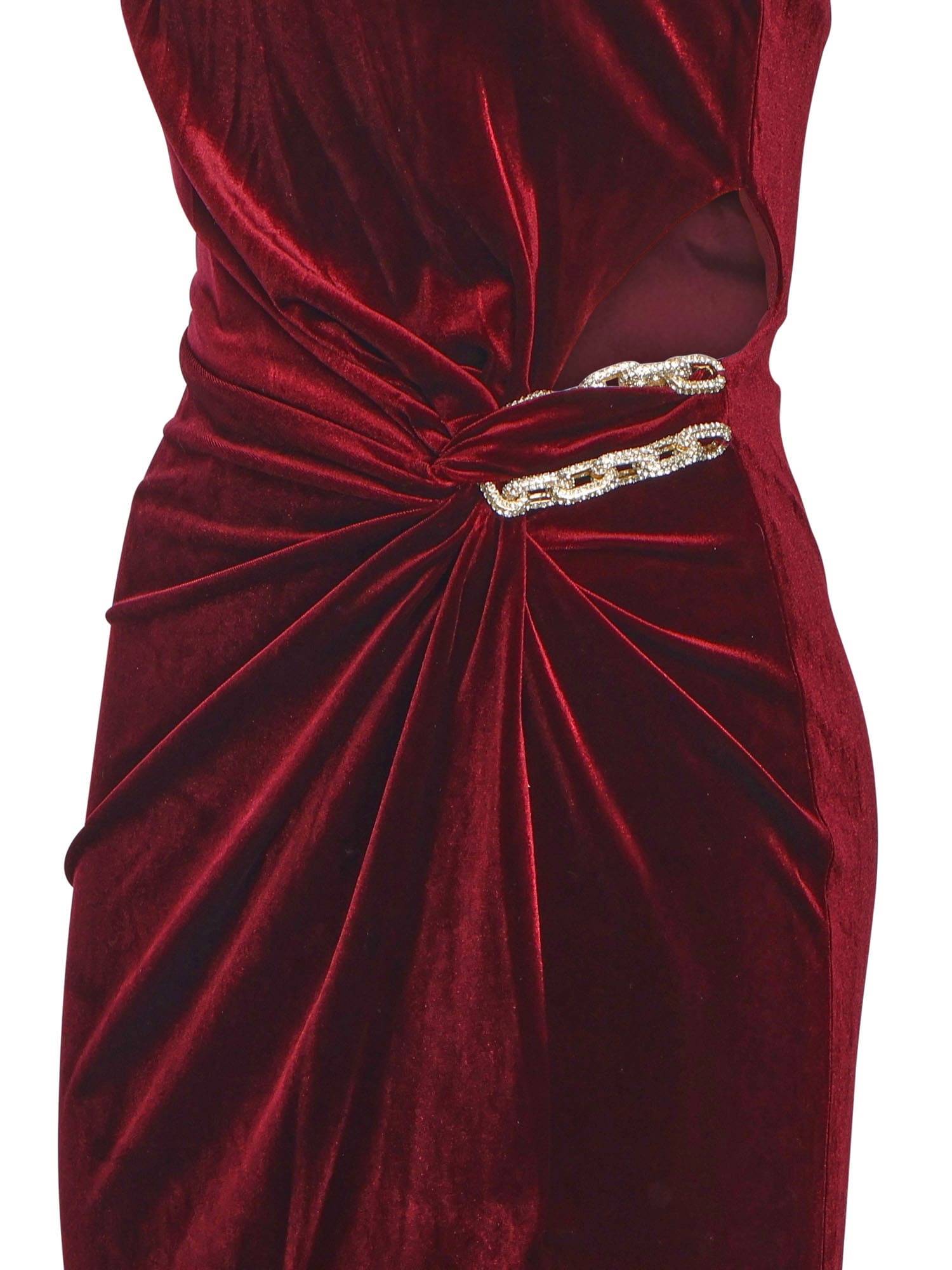 Self-portrait Velvet Bustier Dress With Chain Detail In Burgundy