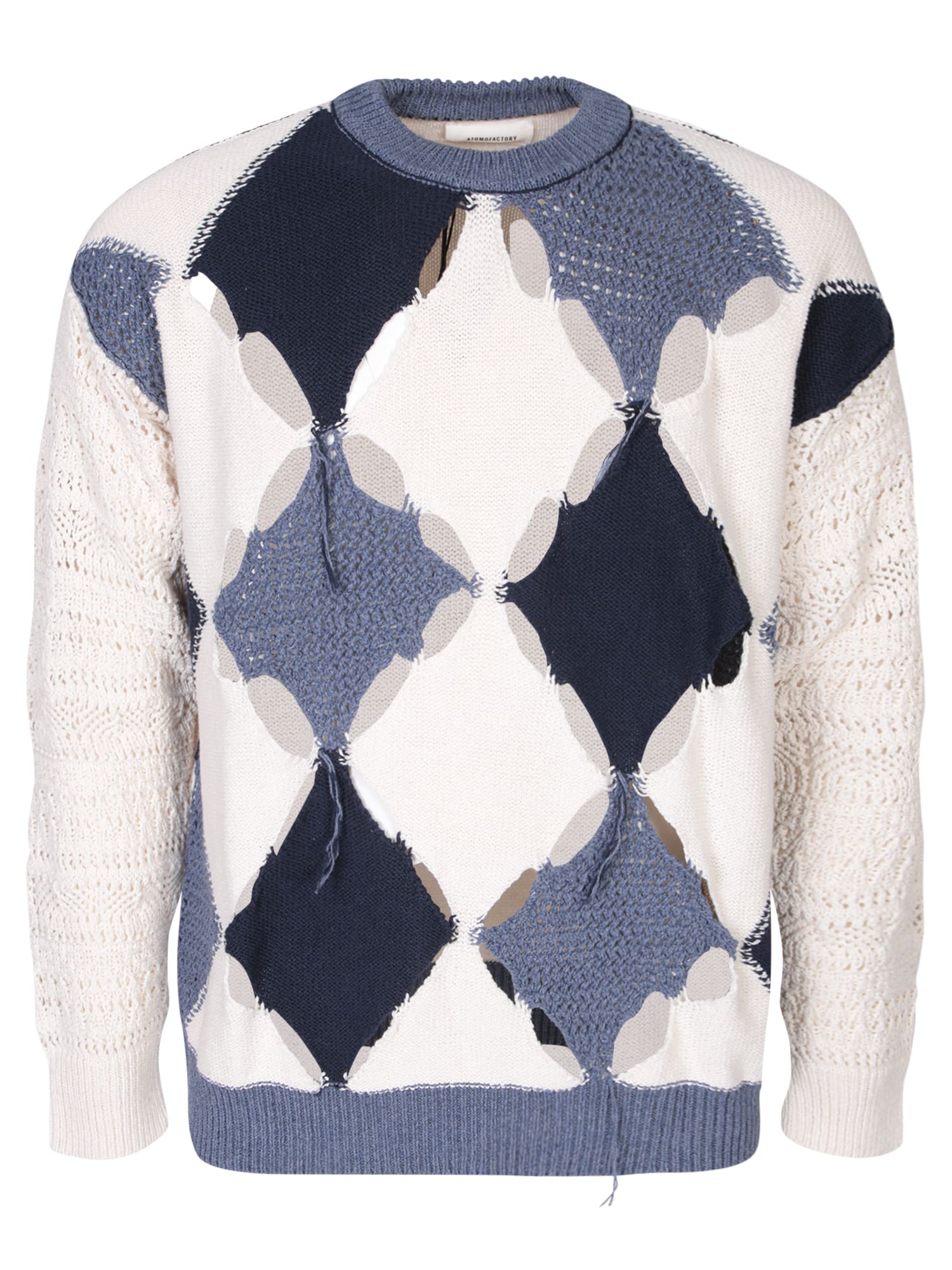 Shop Atomo Factory Blue Cream Cut Out Sweater With Rhombuses In White